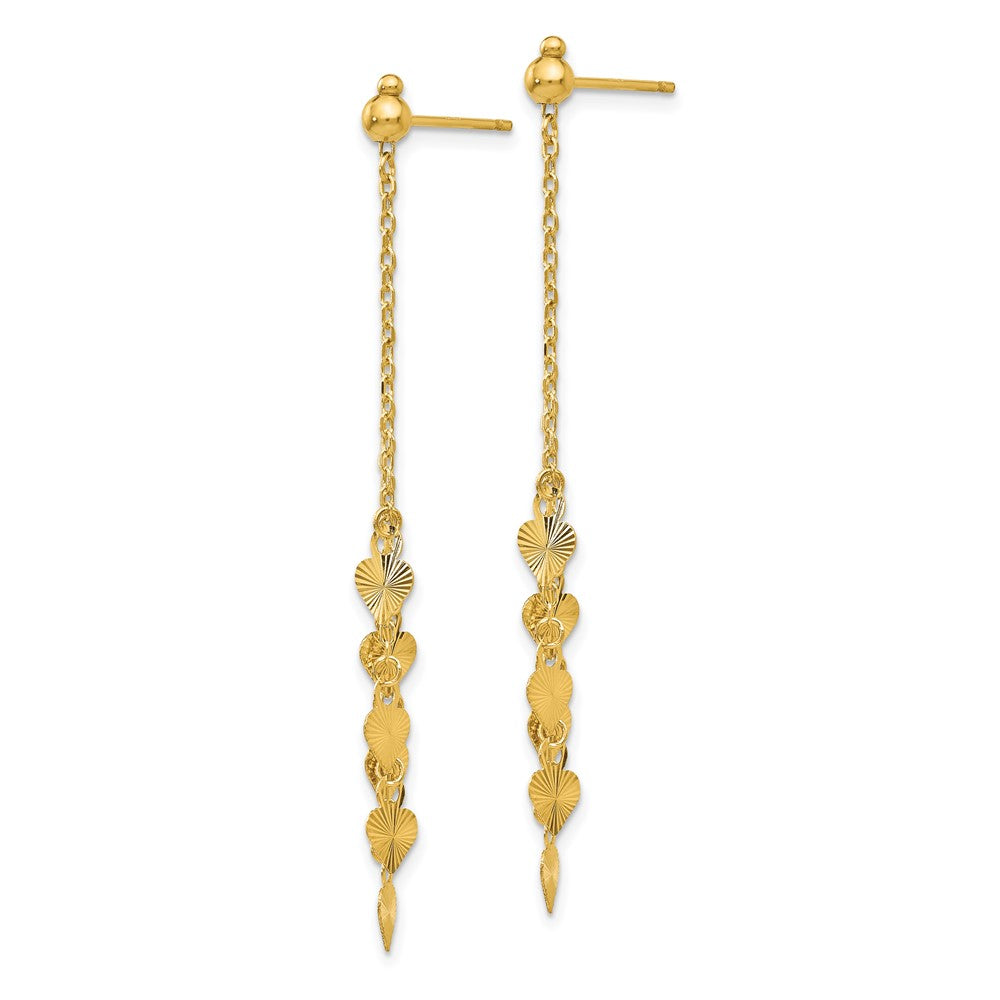 Gold Diamond Cut Heart Post Dangle Earrings for Women - Elegant Fashion Jewelry Gift for Valentine's Day, Anniversary & Special Occasions - Model TL461