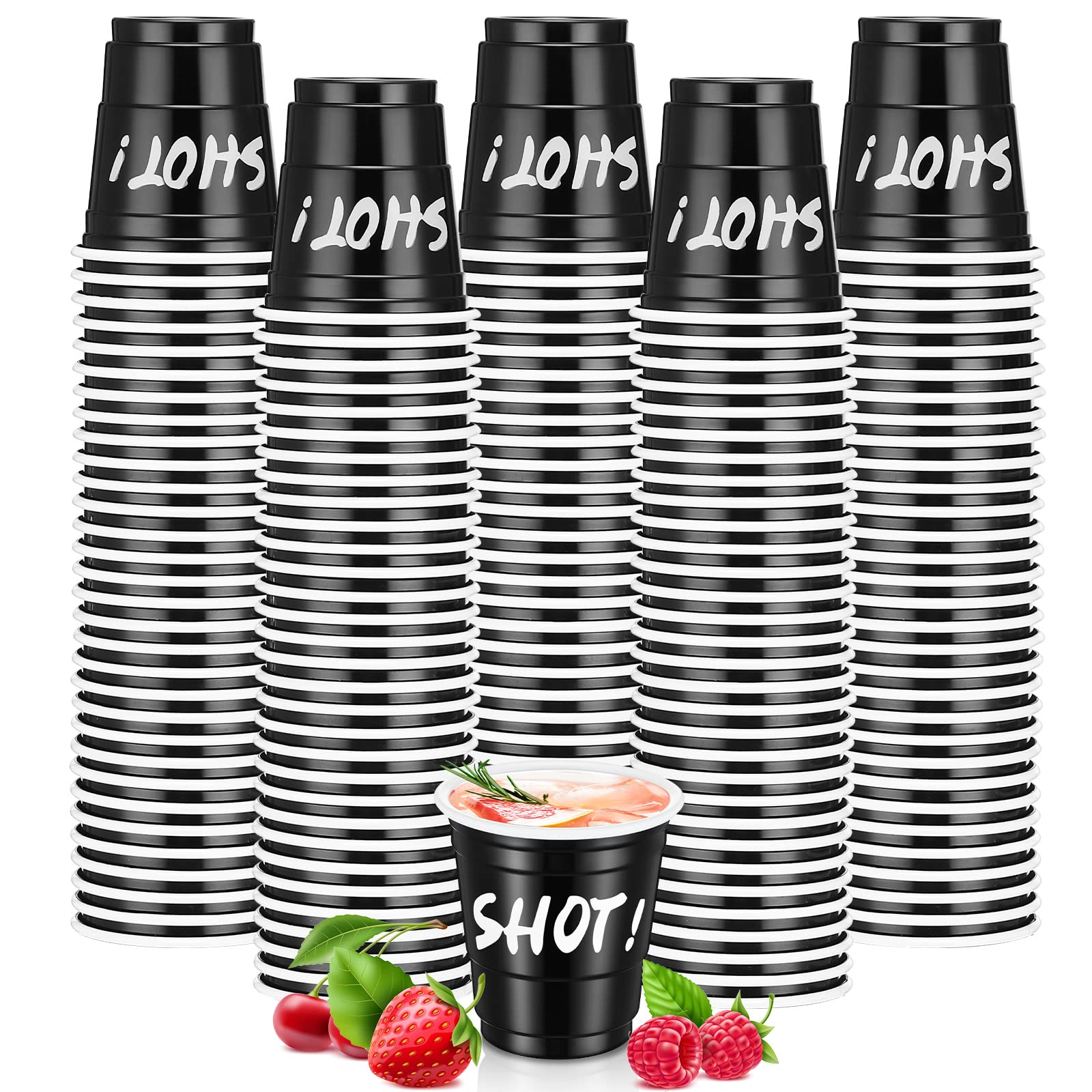 200-Pack 2 oz Disposable Plastic Shot Glasses - Black Party Cups for Birthday, Bachelorette, Holiday & Events - Perfect for Drinking, Serving Snacks, Condiments & Tastings - Ideal for Bars, Catering & Home Entertaining