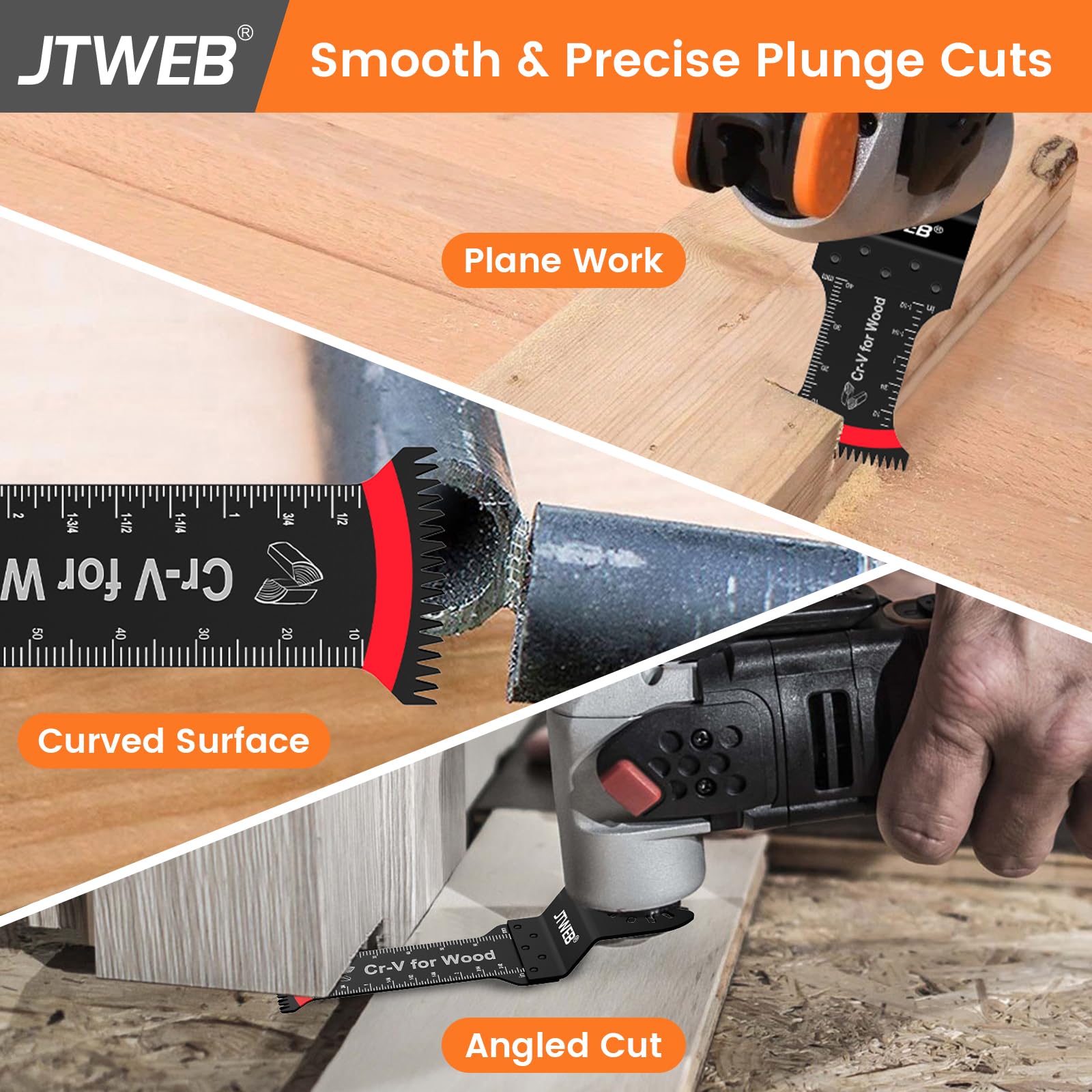 JTWEB 12PCS Japanese Tooth Oscillating Saw Blades Kit - Standard & Extra-Long Arc-Shaped Blades for Wood, Plastic Cutting - Compatible with Power Oscillating Multi-Tools - Perfect for DIY Projects, Home Renovation & Woodworking