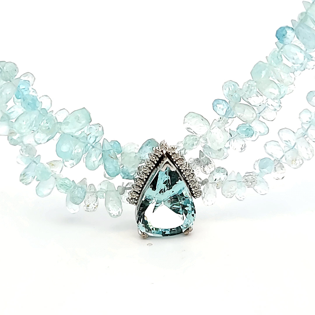 12.00 Carat Aquamarine & 0.50 Carat Diamond 14K White Gold Pendant Necklace for Women - Elegant Jewelry Gift for Birthday, Anniversary & Special Occasions