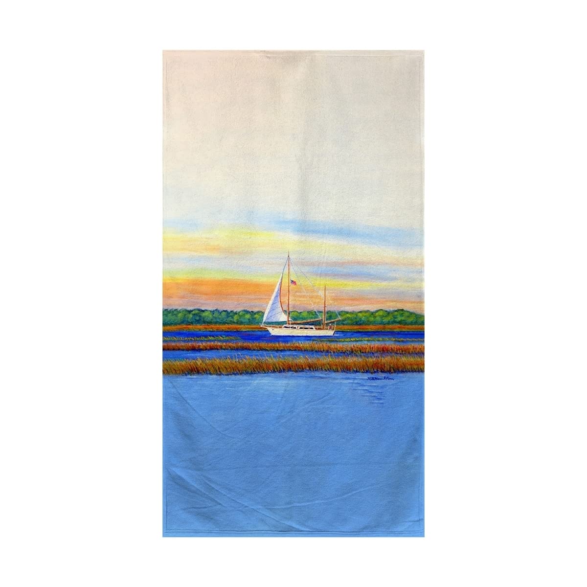 Betsy Drake Marsh Sailing Beach Towel - Large Quick Dry Sandproof Towel for Pool, Beach, Yoga & Outdoor Activities - Soft Absorbent Bath Towel for Swimming, Picnic & Travel