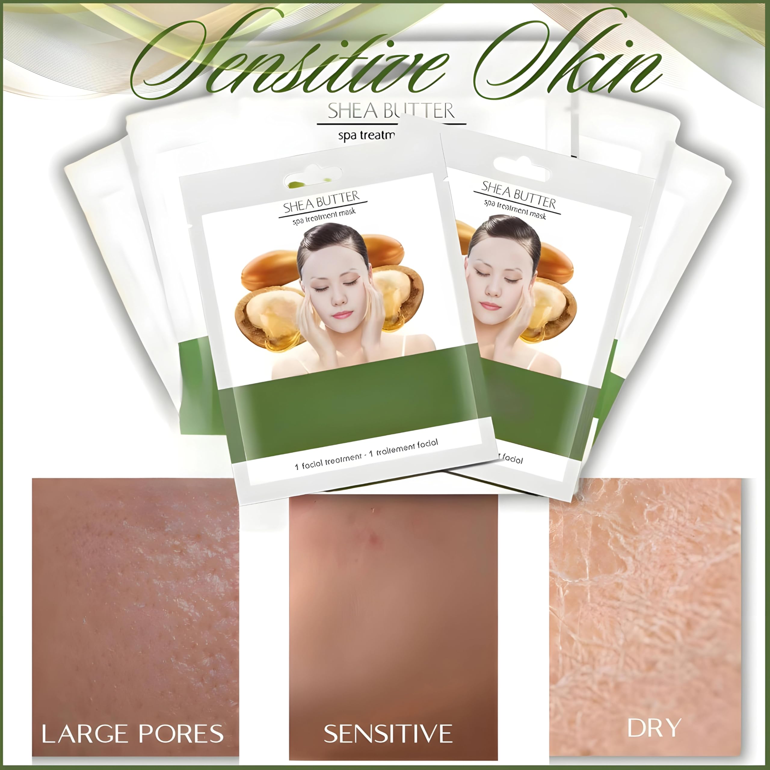 Pure Shea Butter Facial Sheet Mask - Deep Hydration & Moisturizing Korean Skincare for Dry Skin | Vegan & Cruelty-Free (10 Sheets) | Perfect for Daily Use, Spa Nights & Travel Skincare Routine