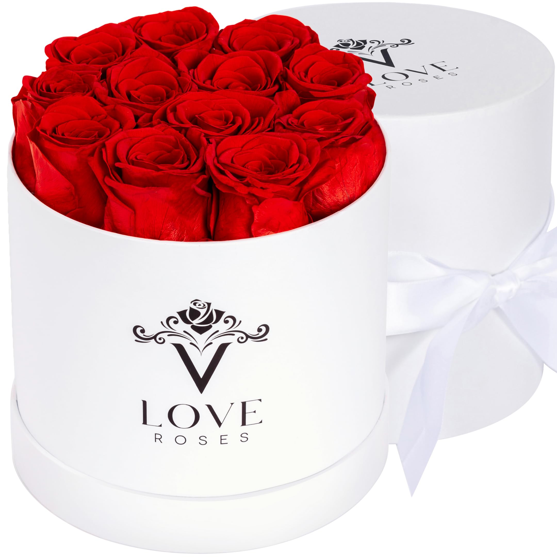 VLove® Forever Roses in a Box - Real Preserved Roses That Last 1 Year | Naturally Dried Eternal Flowers Gift Box for Anniversary, Valentine's Day & Home Decor | Romantic Keepsake for Her