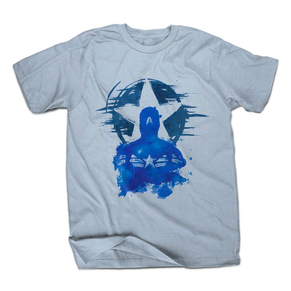 Marvel Captain America Stencil Men's Light Blue T-Shirt | Superhero Graphic Tee for Casual Wear & Cosplay | Perfect for Marvel Fans, Comic Con & Everyday Outfits
