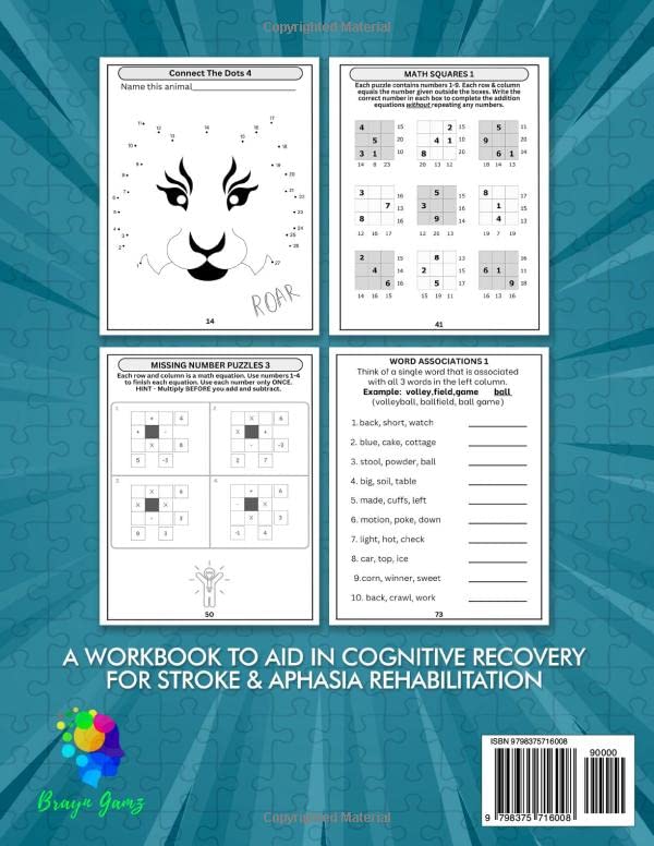Stroke Recovery Activity Book - Brain Games for Memory & Cognitive Rehabilitation After Stroke, TBI & Aphasia - Large Print Puzzles for Adults - Home Therapy & Hospital Recovery Tool