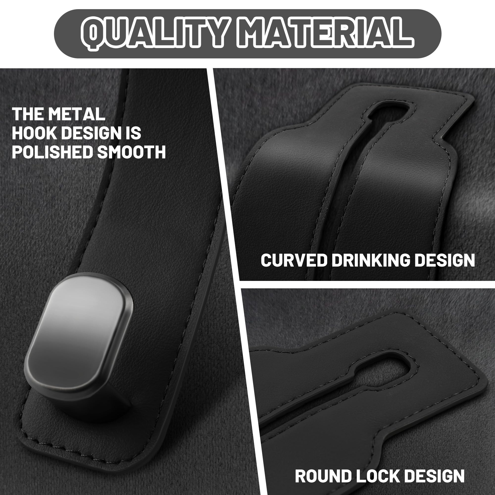 Amelity 2 Pack Black Car Seat Back Storage Hooks - Heavy Duty Headrest Hangers for Purses, Bags, Groceries & Organizing - Perfect for Road Trips, Shopping & Daily Commute