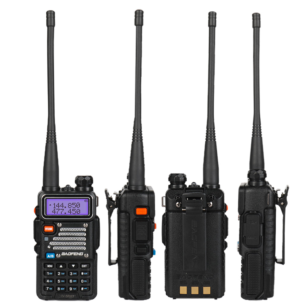 Baofeng UV-5RX3 Tri-Band Walkie Talkie (5 Pack) - 1.25M/2M/70CM Bands, Tri-Color LCD Display, Dual Antennas, Programming Cable Included - Perfect for Outdoor Adventures, Construction Sites & Emergency Communication