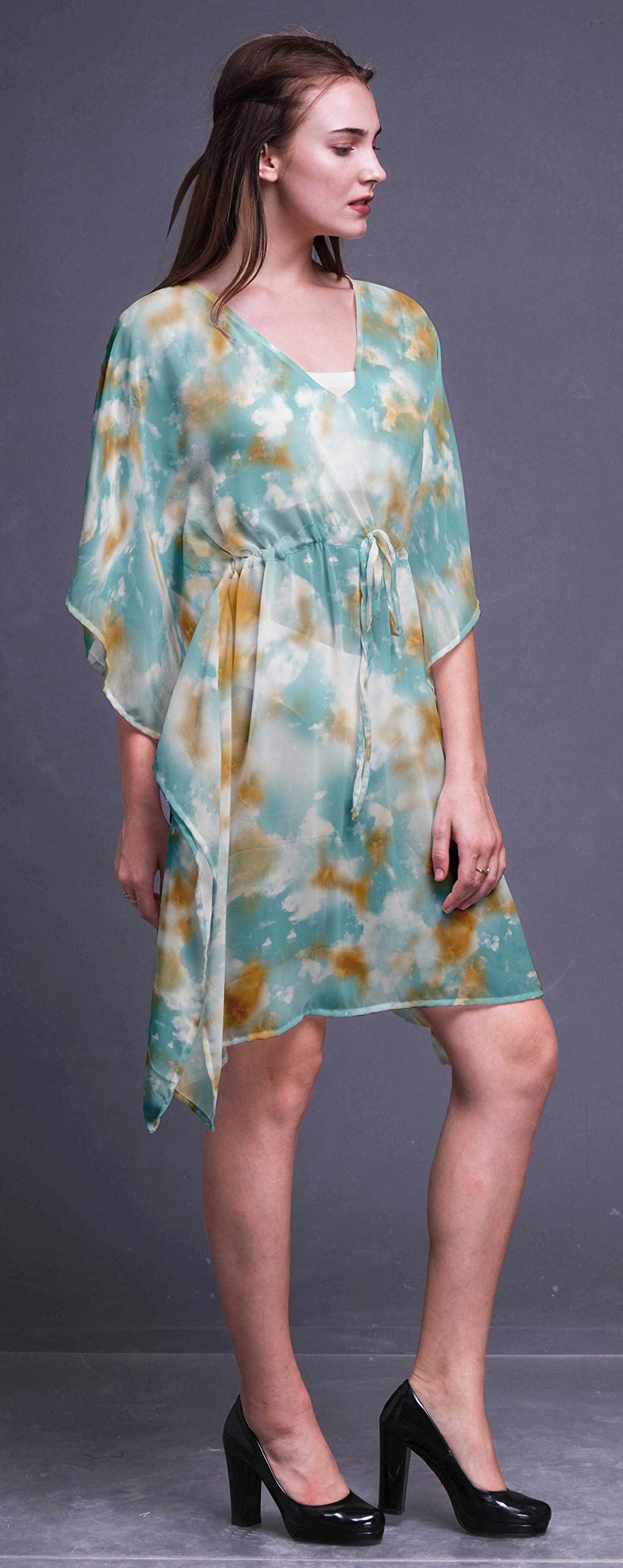 Bimba Women's Short Caftan Midi Dress - Beach Cover Up, Swimwear Cover Up, Boho Kaftan Dress for Pool, Vacation & Summer Outfits