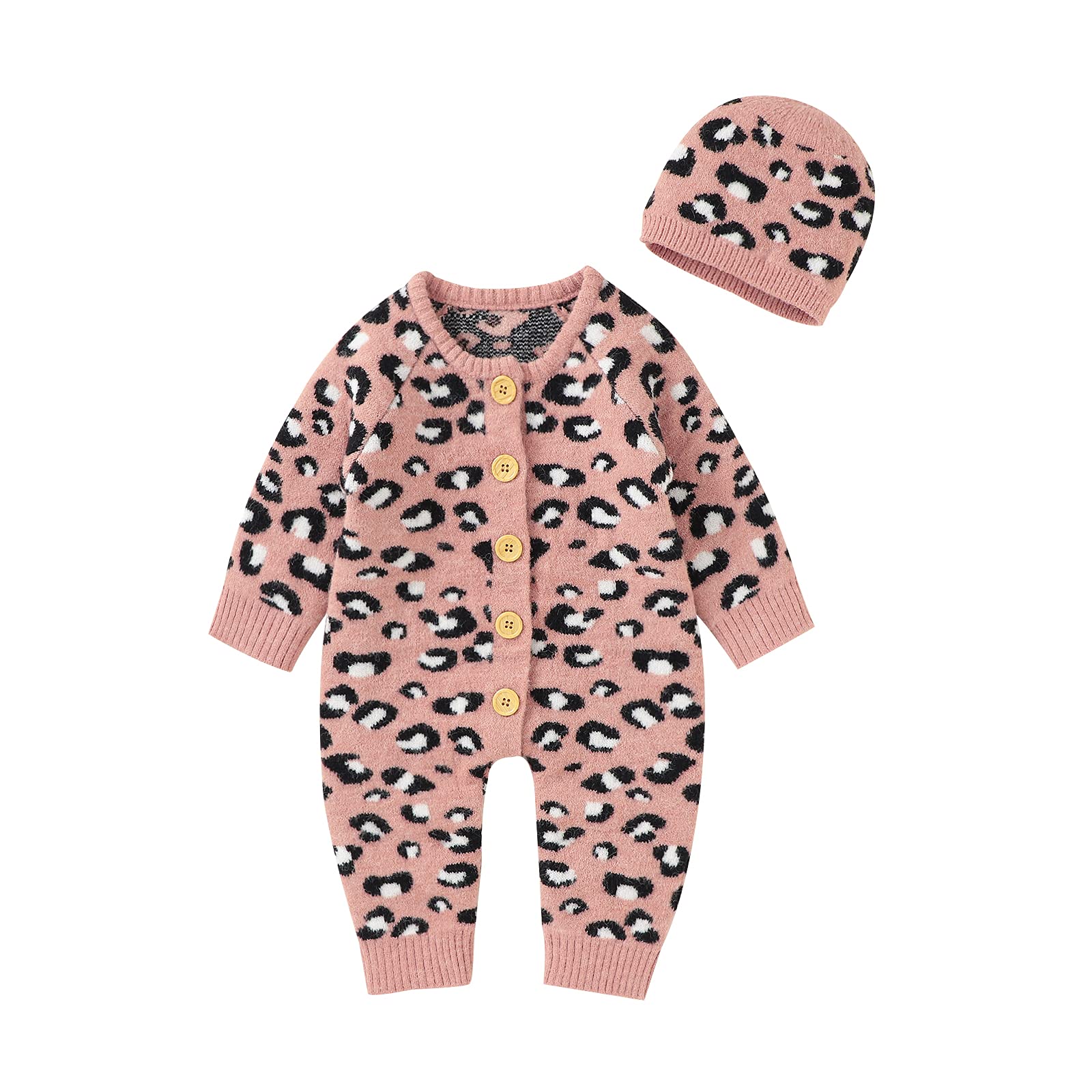 LAWKUL Baby Sweater Set - Cable Knitted Outfit with Leopard Romper & Crochet Bonnet - 2-Piece Baby Clothes for Newborns, Infants - Perfect for Photo Shoots, Parties, and Daily Wear