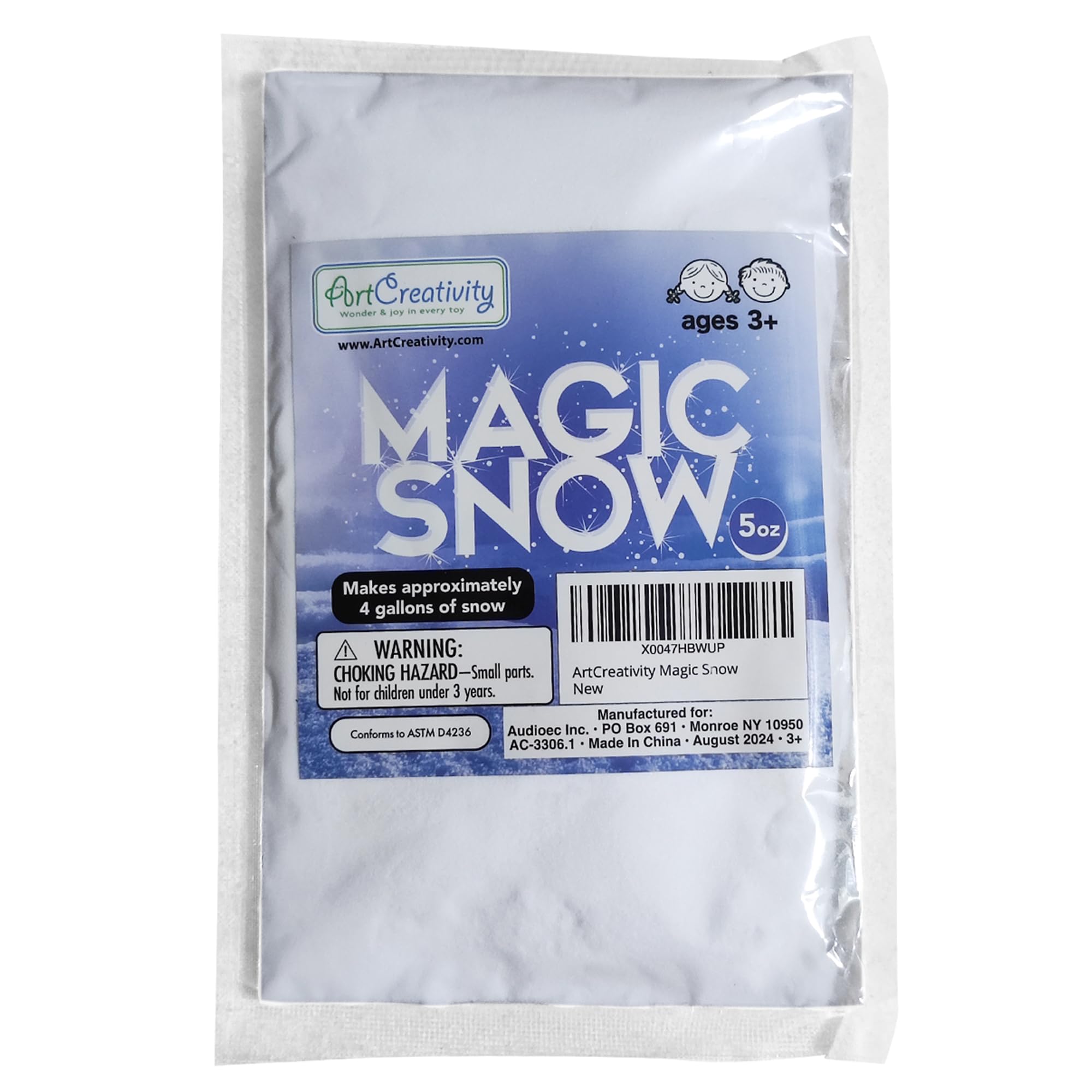ArtCreativity Instant Snow Powder - 5 Oz Makes 4 Gallons of Fluffy Fake Snow - Safe Non-Toxic Artificial Snow Mix for Kids Science Experiments, Christmas Decorations & Winter Sensory Play - Perfect for DIY Slime, Holiday Crafts & Snow-Themed Party Activities