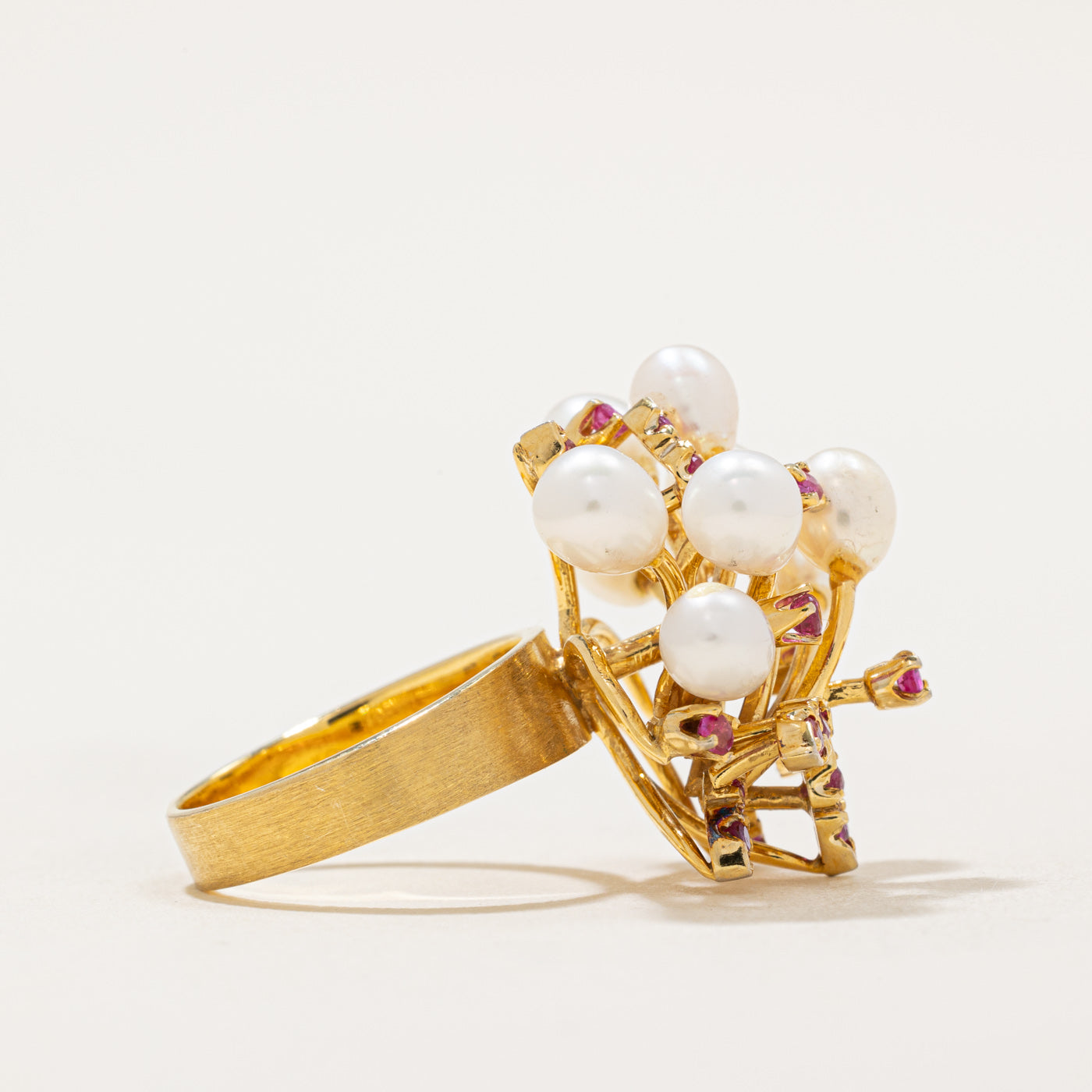 Exquisite Pearl & Ruby Cocktail Ring | 0.66ctw | Size 5 | Elegant Jewelry for Women | Perfect for Parties, Weddings & Special Occasions