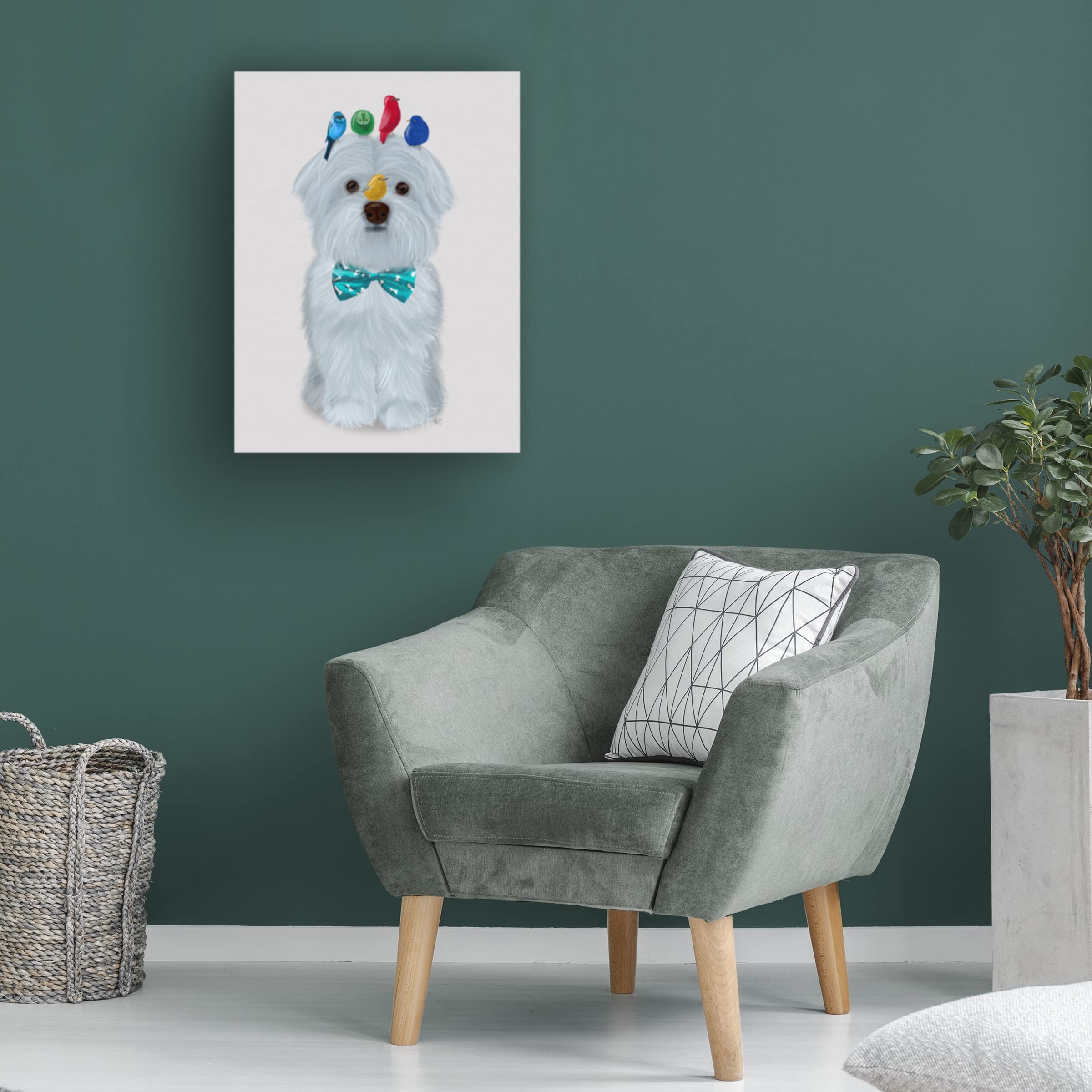 Trademark Fine Art 'Maltese and Birds' Canvas Wall Painting by Fab Funky - Vibrant Home Decor for Living Room, Bedroom & Office