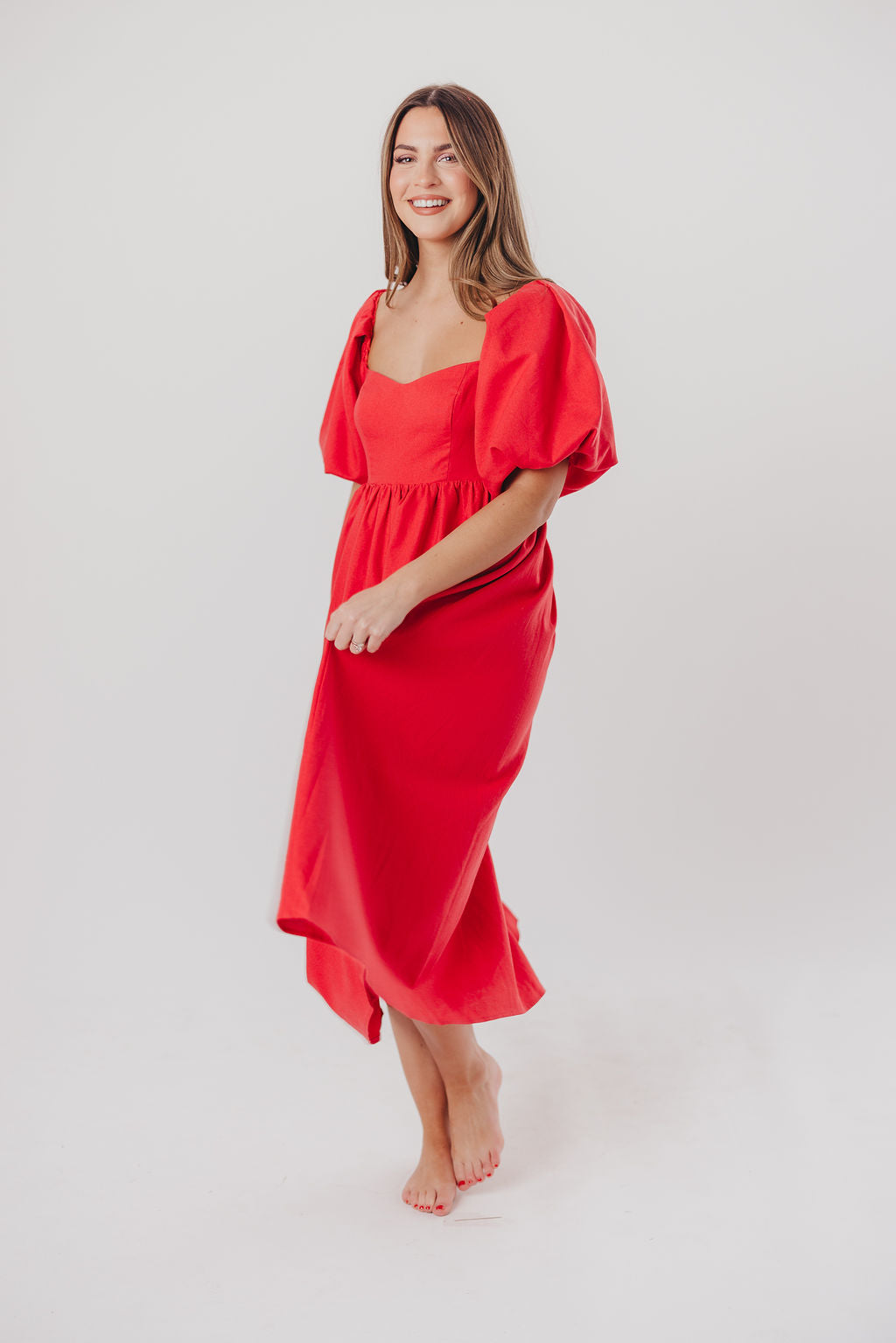 Stylish Hamilton Midi Dress in Red - Bump Friendly Maternity Dress (Sizes S-XL) - Perfect for Pregnancy, Parties & Everyday Wear