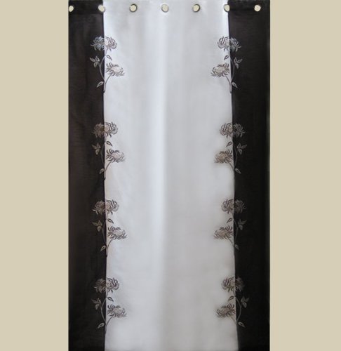 INC 10 Elegant Silver & Chocolate Silk Organza Jacquard Window Curtain Panels - Perfect for Living Room, Bedroom & Wedding Decor