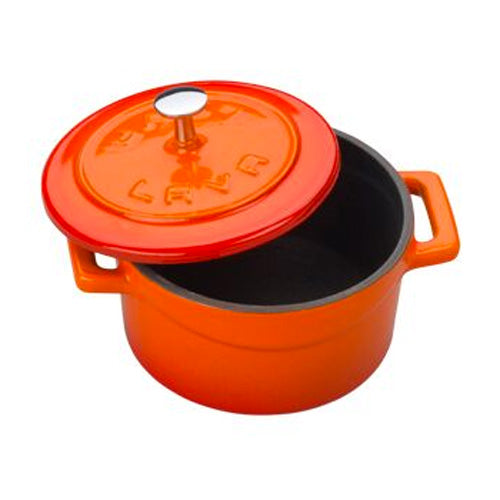 Arcata 081870 Mini Round Cast Iron Casserole Dish with Lid - 11.75 oz Orange Enameled Dutch Oven for Baking, Serving & Stovetop Cooking - Perfect for Individual Desserts, Dips or Side Dishes