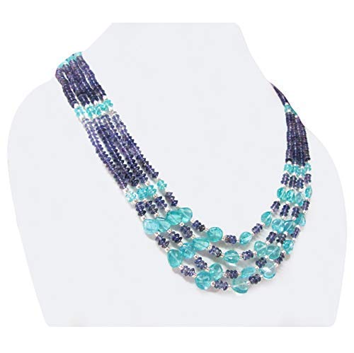 Blue Iolite Apatite Beaded Necklace with Sterling Silver - Handmade Gemstone Jewelry for Women, Birthday Gift for Her, Perfect for Weddings & Special Occasions