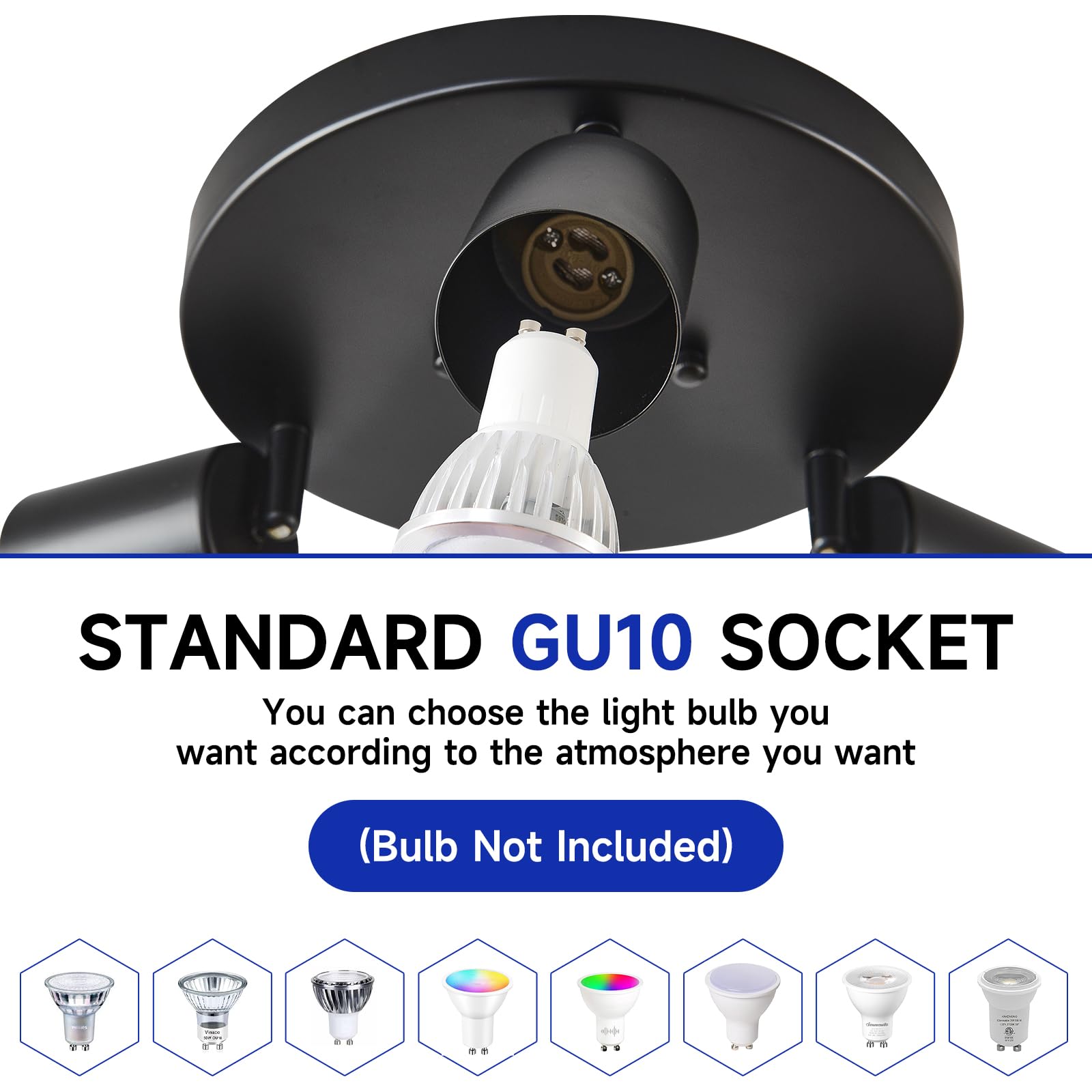 EGM Adjustable 3-Light Black Round Track Ceiling Spotlight - GU10 Flush Mount Directional Lighting Fixture for Kitchen, Bedroom, Office & Picture Wall - Perfect for Modern Home & Commercial Spaces (Black 3-Light)