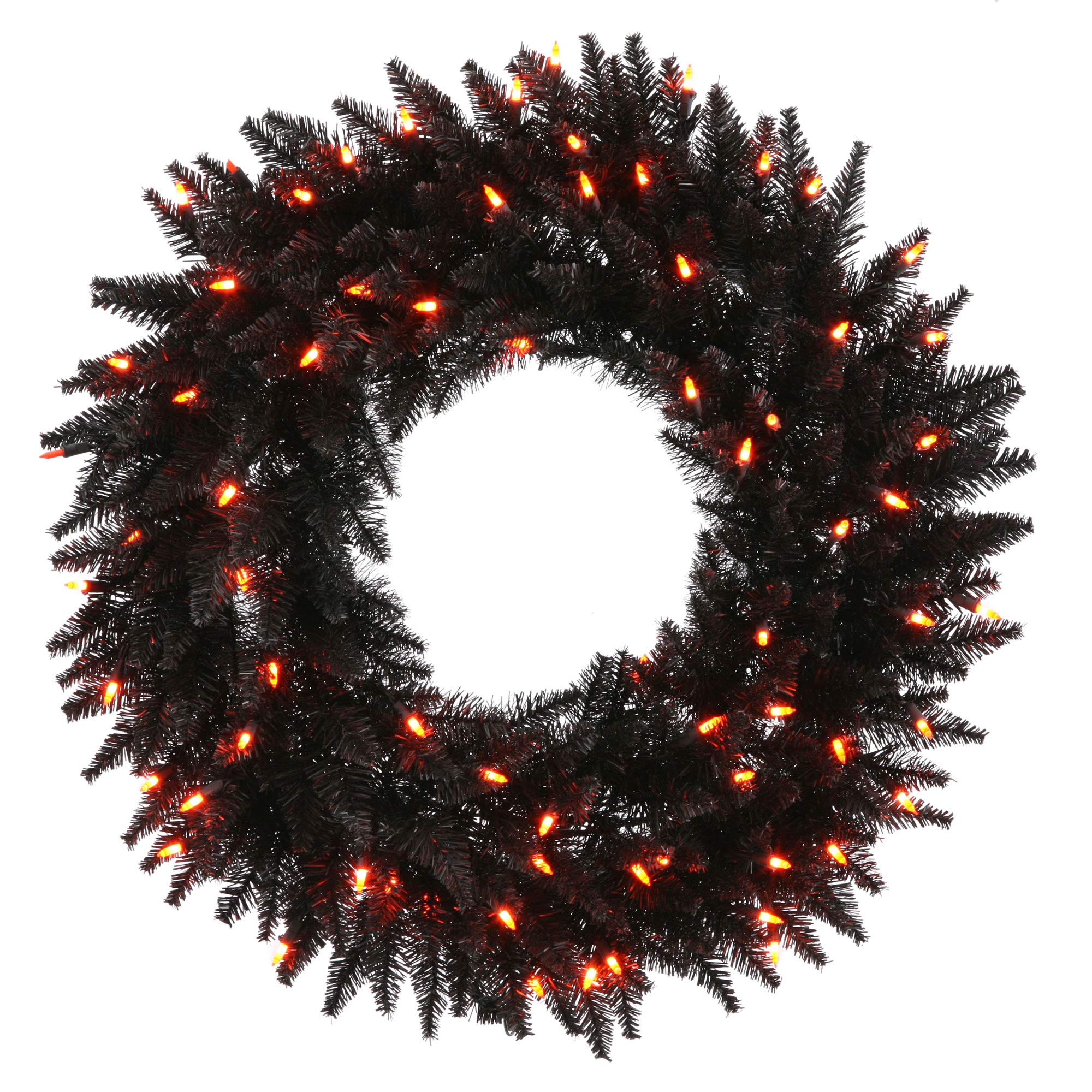Vickerman 36 Inch Black Fir Artificial Christmas Wreath with Orange Dura-Lit LED Lights - Faux Holiday Wreath for Indoor Seasonal Home Decor - Perfect for Front Door, Fireplace Mantel, and Christmas Tree Decoration