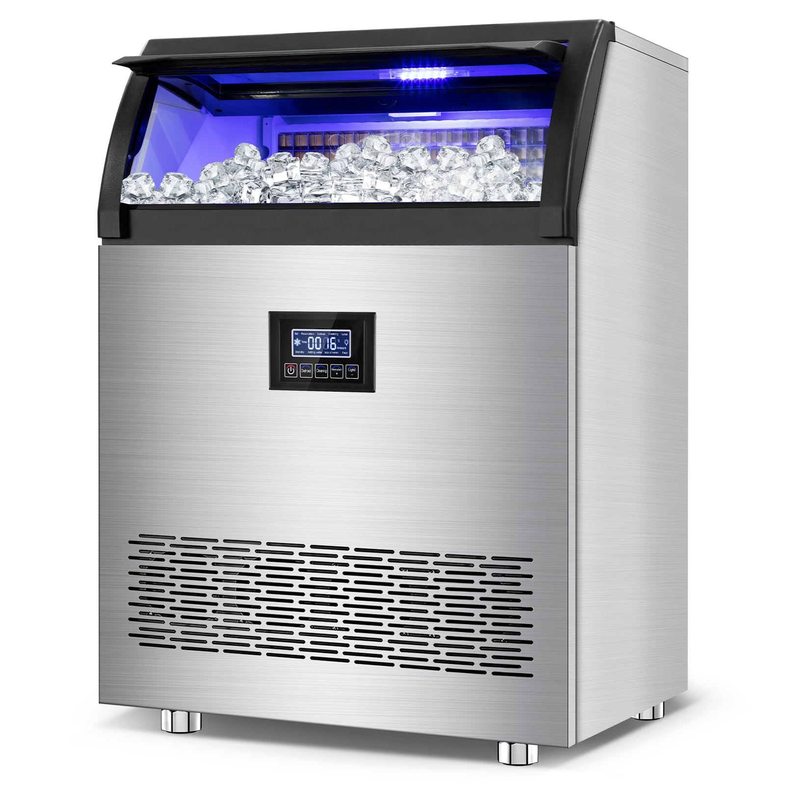 Commercial Ice Maker Machine 360LBS/24H with 80LBS Storage Bin - 126 Ice Cubes Per Batch, Stainless Steel Undercounter or Freestanding Ice Machine for Home Bar, Restaurant, Outdoor Party - Self Cleaning & Energy Efficient
