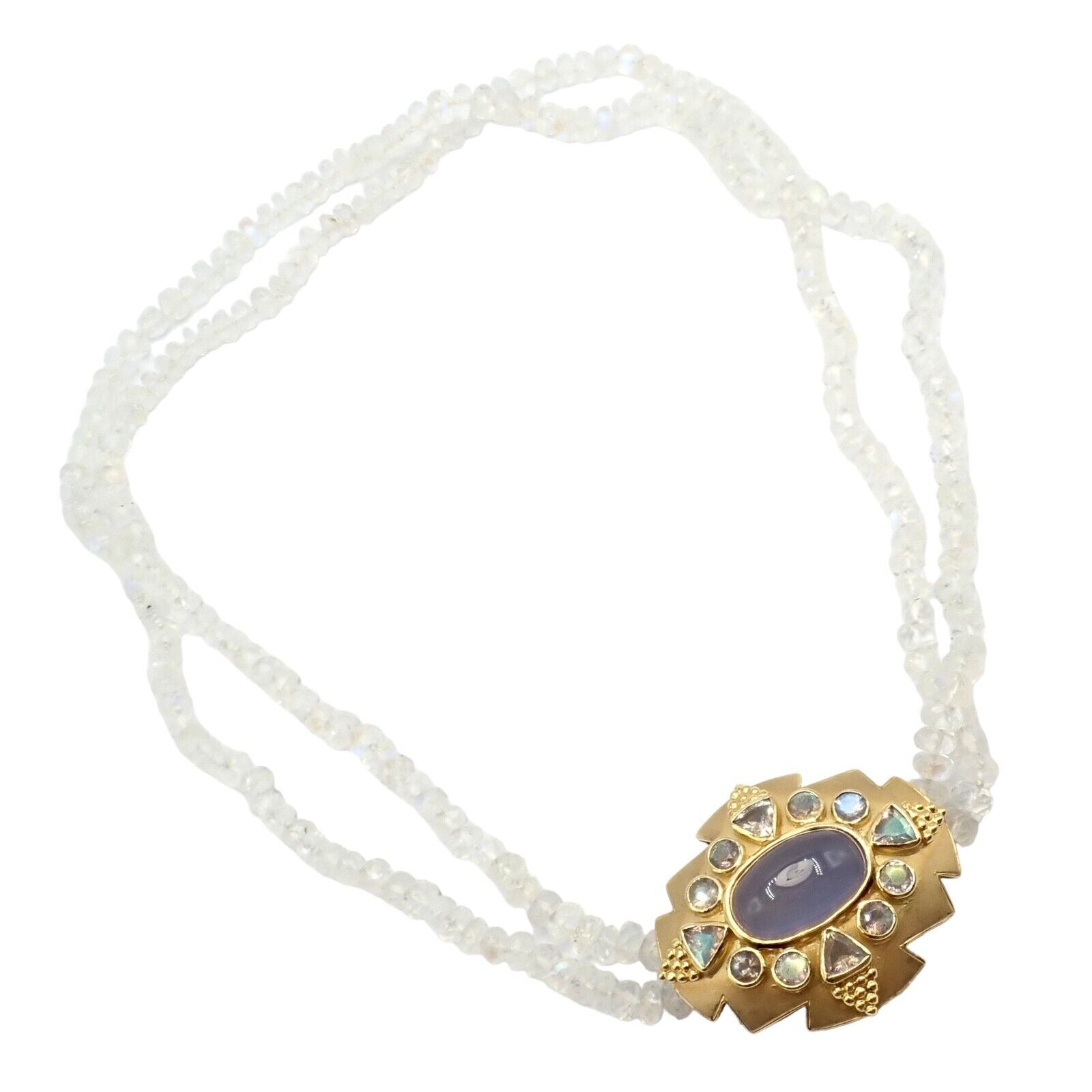 Paula Crevoshay 18k Gold Moonstone Chalcedony Jewelry Set - Brooch, Bracelet & Necklace OOAK for Special Occasions & Luxury Gifts