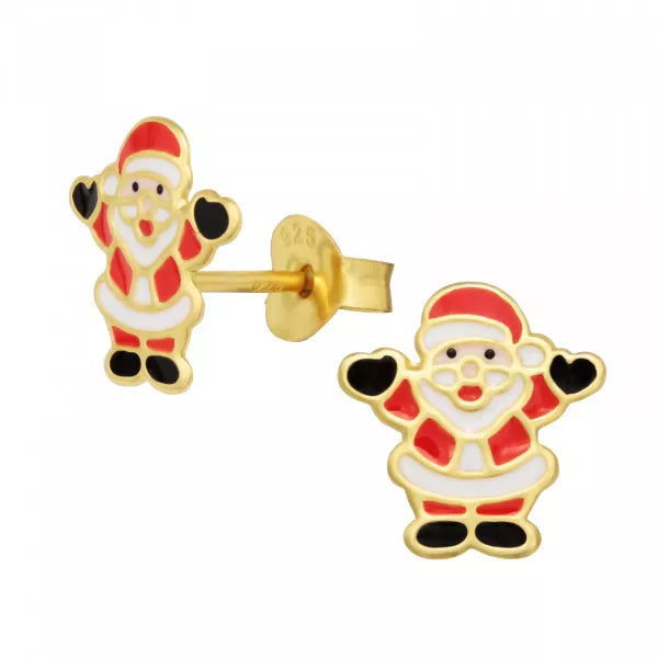 Kids Gold & Silver Santa Claus Ear Studs - Festive Holiday Jewelry for Christmas Parties & Gifts