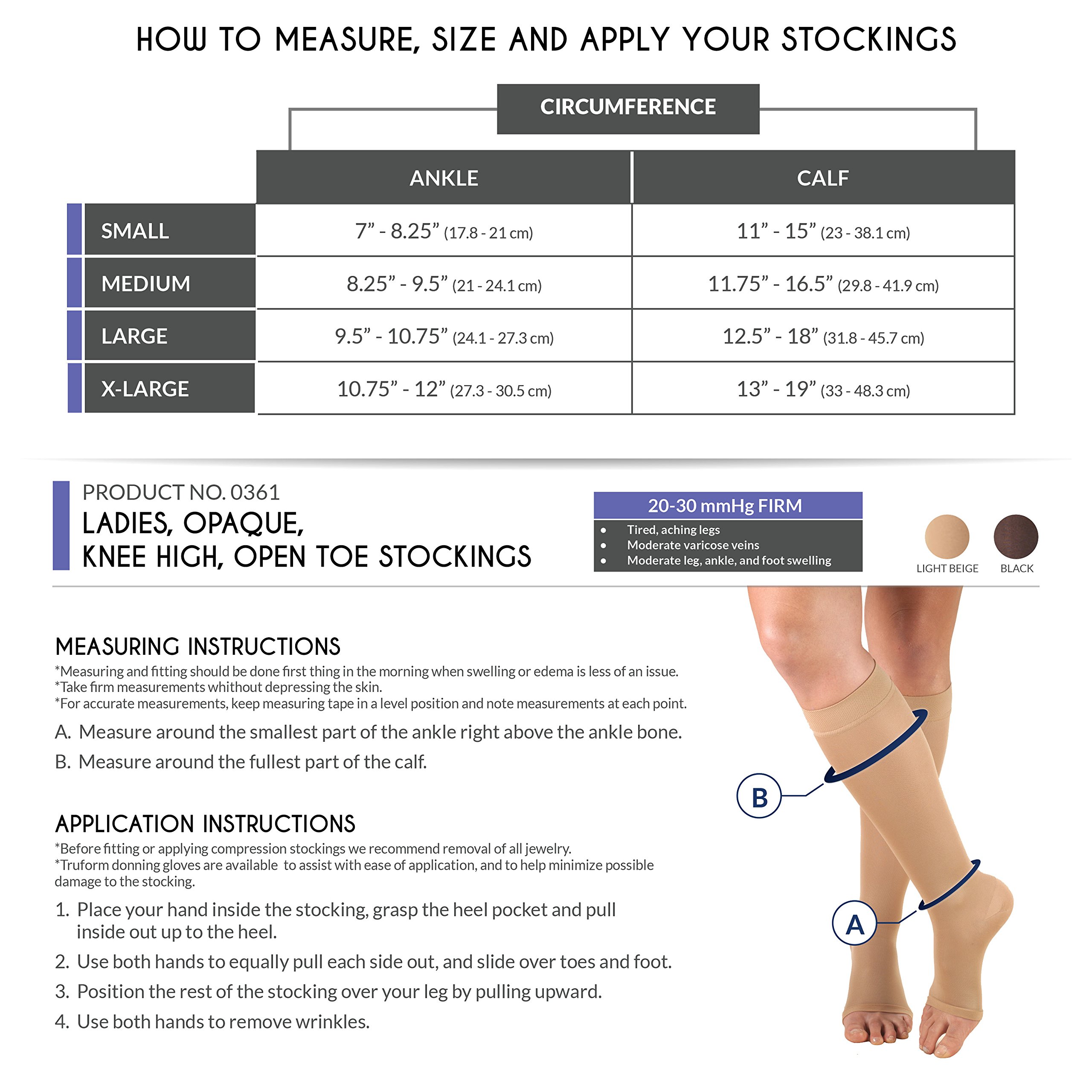 Truform Women's Compression Stockings 20-30 mmHg Knee High Open Toe Opaque Beige Small - Medical Support Socks for Varicose Veins, Swelling & Circulation - Perfect for Nurses, Travel & Pregnancy