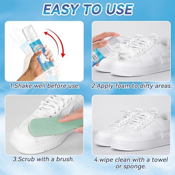JICOOT Shoe Cleaner Kit - 200ML White Sneaker Cleaner with Brush & Microfiber Towel for Suede, Leather, Canvas, Fabric - Remove Dirt & Stains from Shoes, Boots, Sneakers - Perfect for Gym, Work, Outdoor & Daily Wear