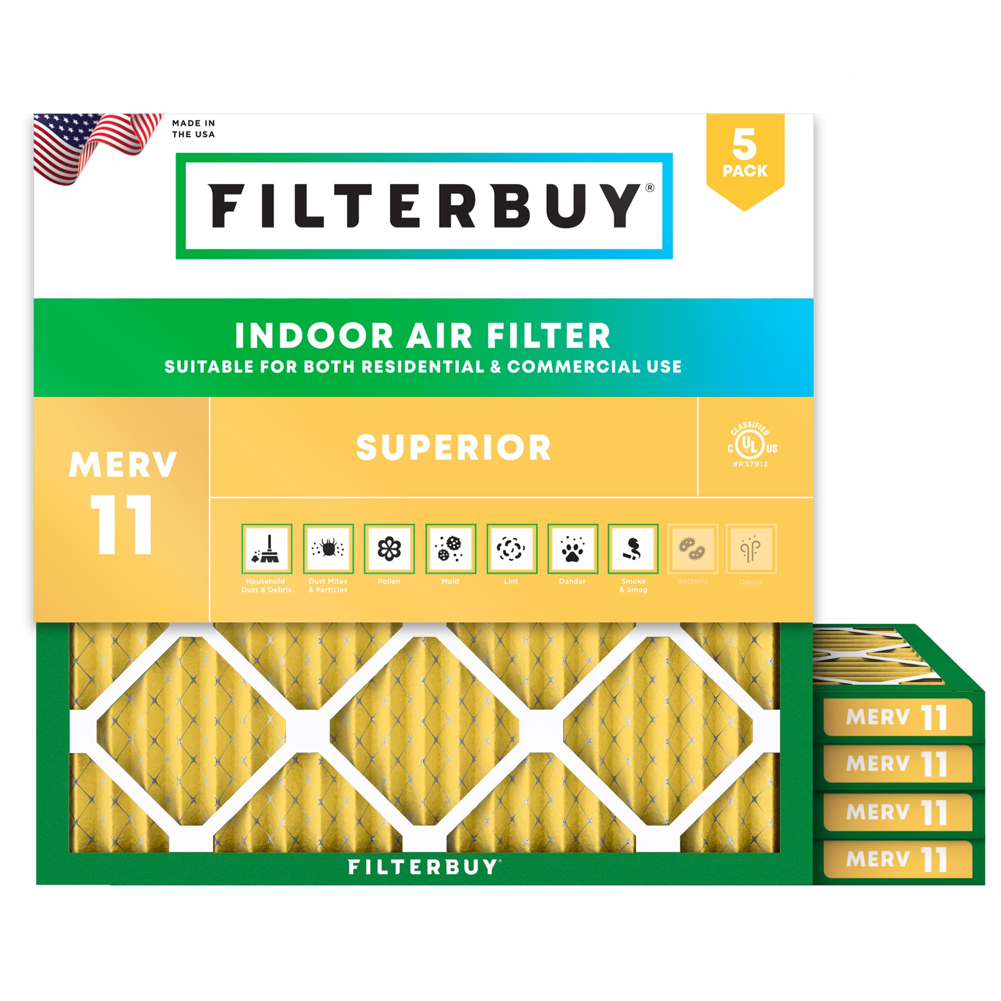 Filterbuy 30x30x1 MERV 11 Air Filter 5-Pack - Premium Pleated HVAC Furnace AC Replacement Filters for Allergen Defense (Actual Size 29.5x29.5x0.75 Inches) - Perfect for Homes with Pets, Allergies & Asthma Relief