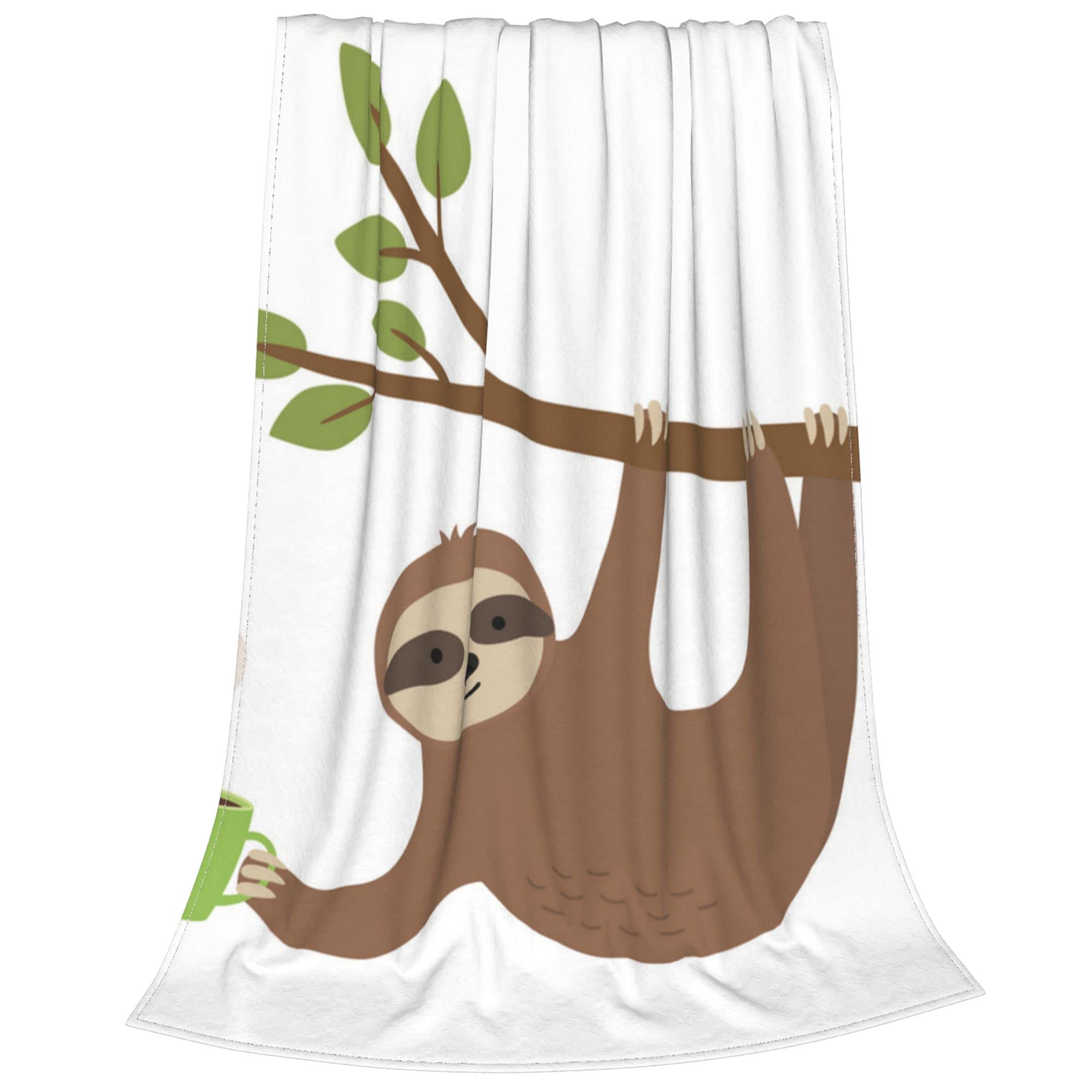Cozy Sloth Print Flannel Throw Blanket - Soft Microfiber Blanket for Bed, Couch & Sofa - Cute Sloth Hanging Cup Design - Perfect for Teens, Boys & Girls - Great for Lounging, Movie Nights & Dorm Room Decor