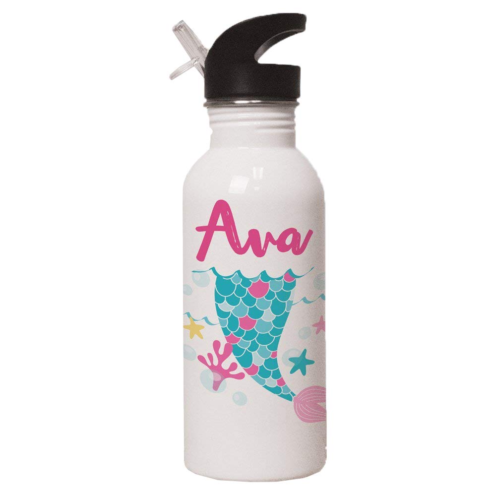 Personalized Mermaid Tail Water Bottle - Custom Name Insulated Stainless Steel Water Bottle for Kids & Adults - Perfect for Beach, Pool, Summer Camp & Mermaid Themed Parties
