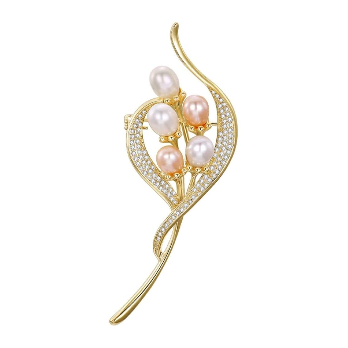 Vintage Crystal & Imitation Pearl Flower Brooch Pin - Elegant Gold Wedding Accessory for Brides, Prom, Dresses & Formal Occasions (7.5x2.8cm)