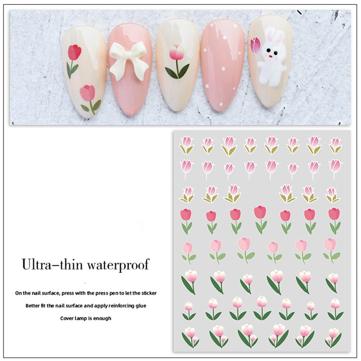 Colorful Tulip Nail Stickers - 12 Sheets Self-Adhesive Flower Nail Decals for DIY Nail Art, Manicure & Pedicure - Perfect for Spring, Summer, Bridal, Party & Salon Nail Designs