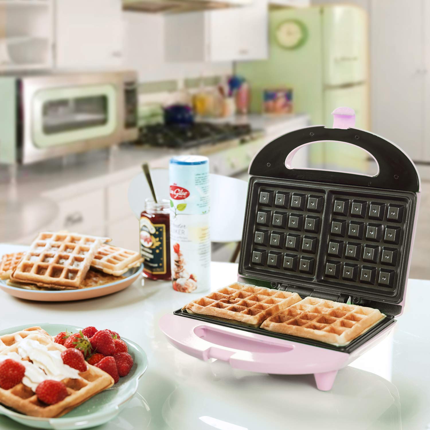 Best Belgian Waffle Maker 700W - Non-Stick Surface & LED Indicator - Sweet Dreams Collection (Pink) - Perfect for Breakfast, Brunch & Family Gatherings