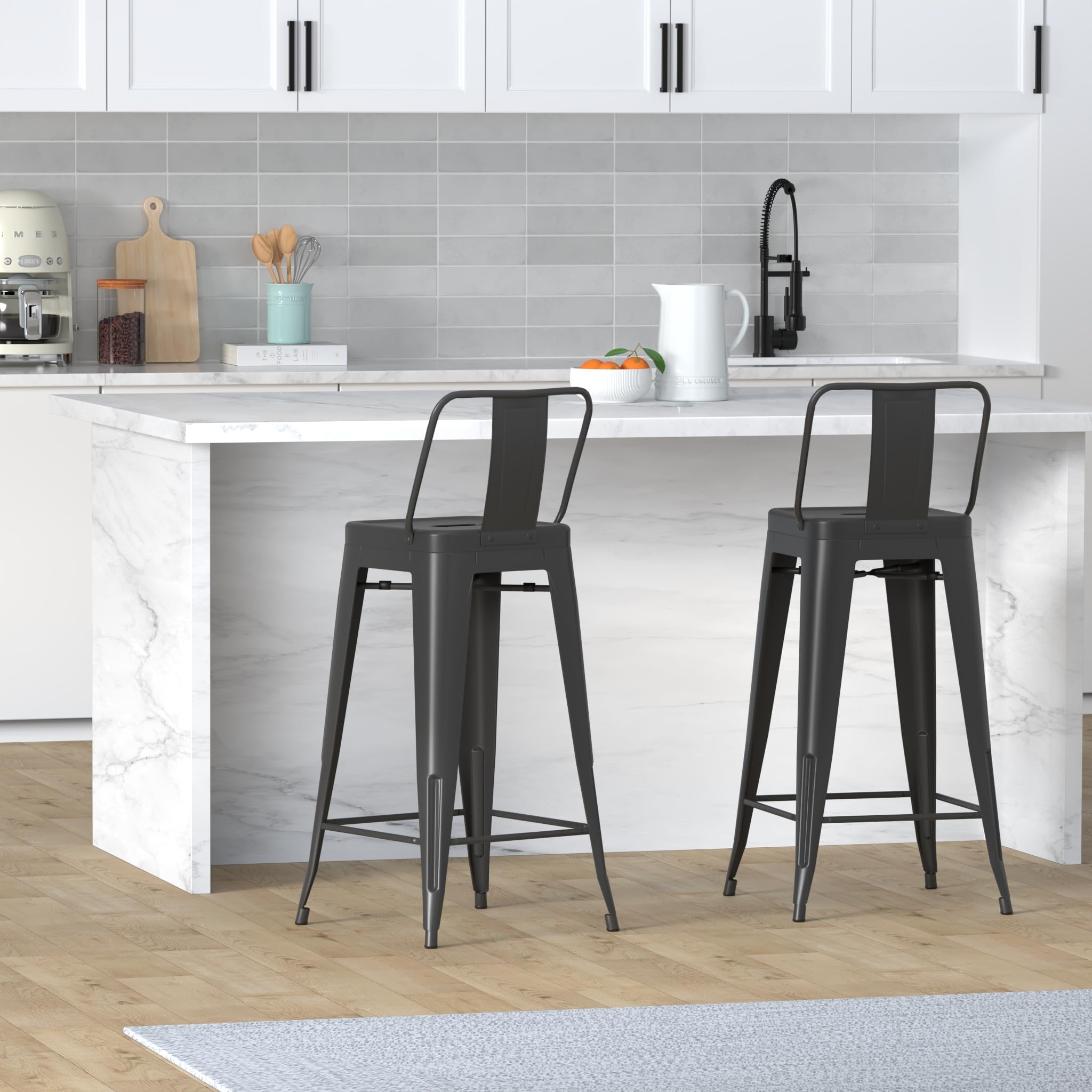 Modern Industrial Metal Bar Stools Set of 2 - 30