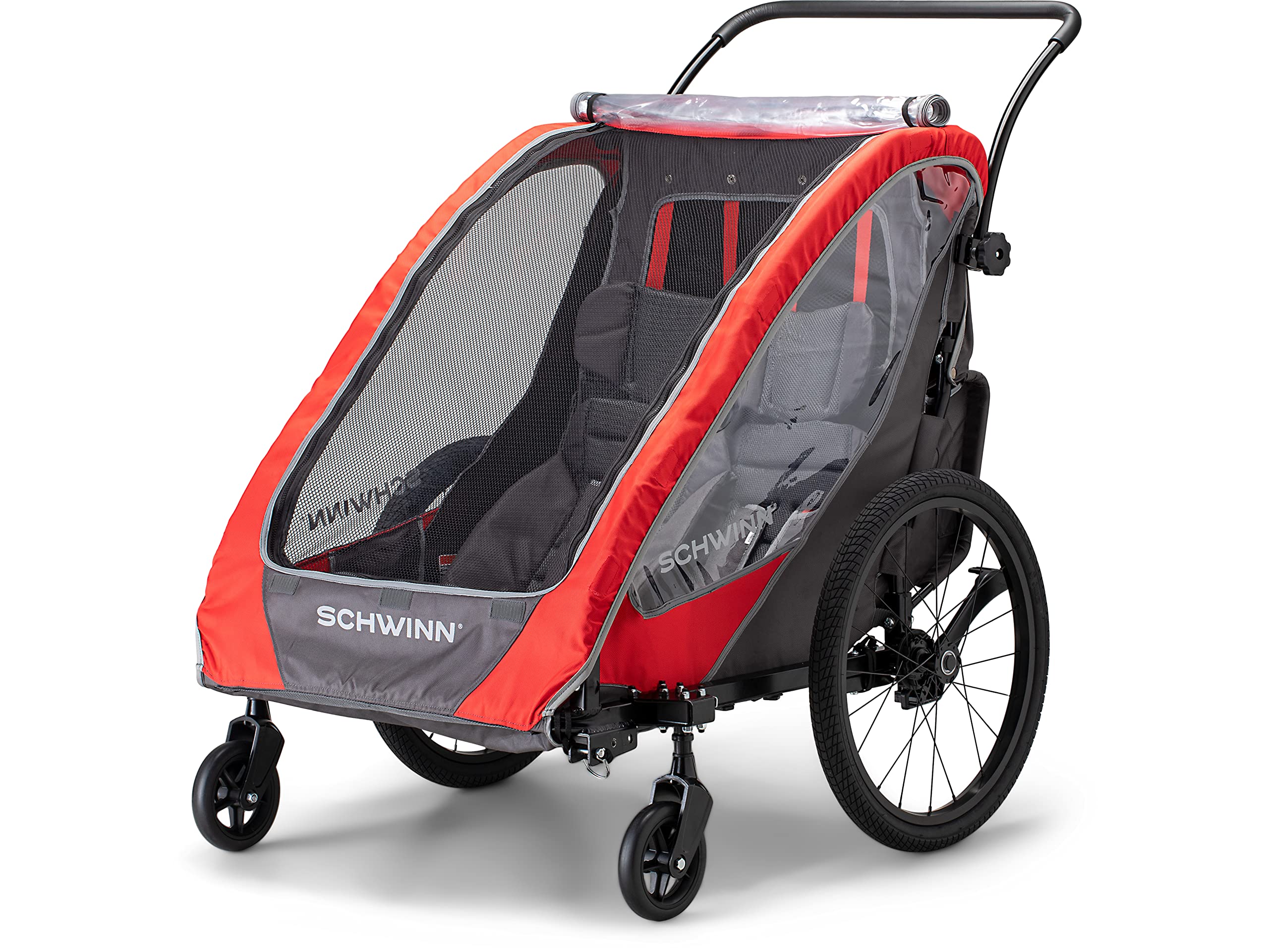 Schwinn 2-in-1 Kids Bike Trailer & Stroller for 2 Children - Foldable Compact Design with Sun Canopy & Weather Protection - Includes Safety Flag - Perfect for Cycling, Jogging & Family Outdoor Adventures