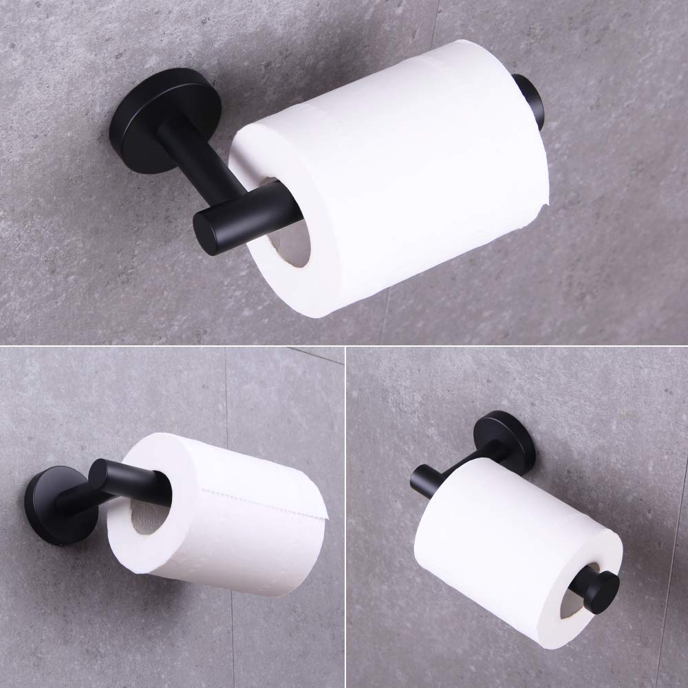 BEIGEEWY 4-Piece Matte Black Bathroom Hardware Set - SUS304 Stainless Steel Wall Mounted Towel Bar, Toilet Paper Holder & 2 Robe Hooks - Modern Bathroom Accessories for Home & Hotel Use