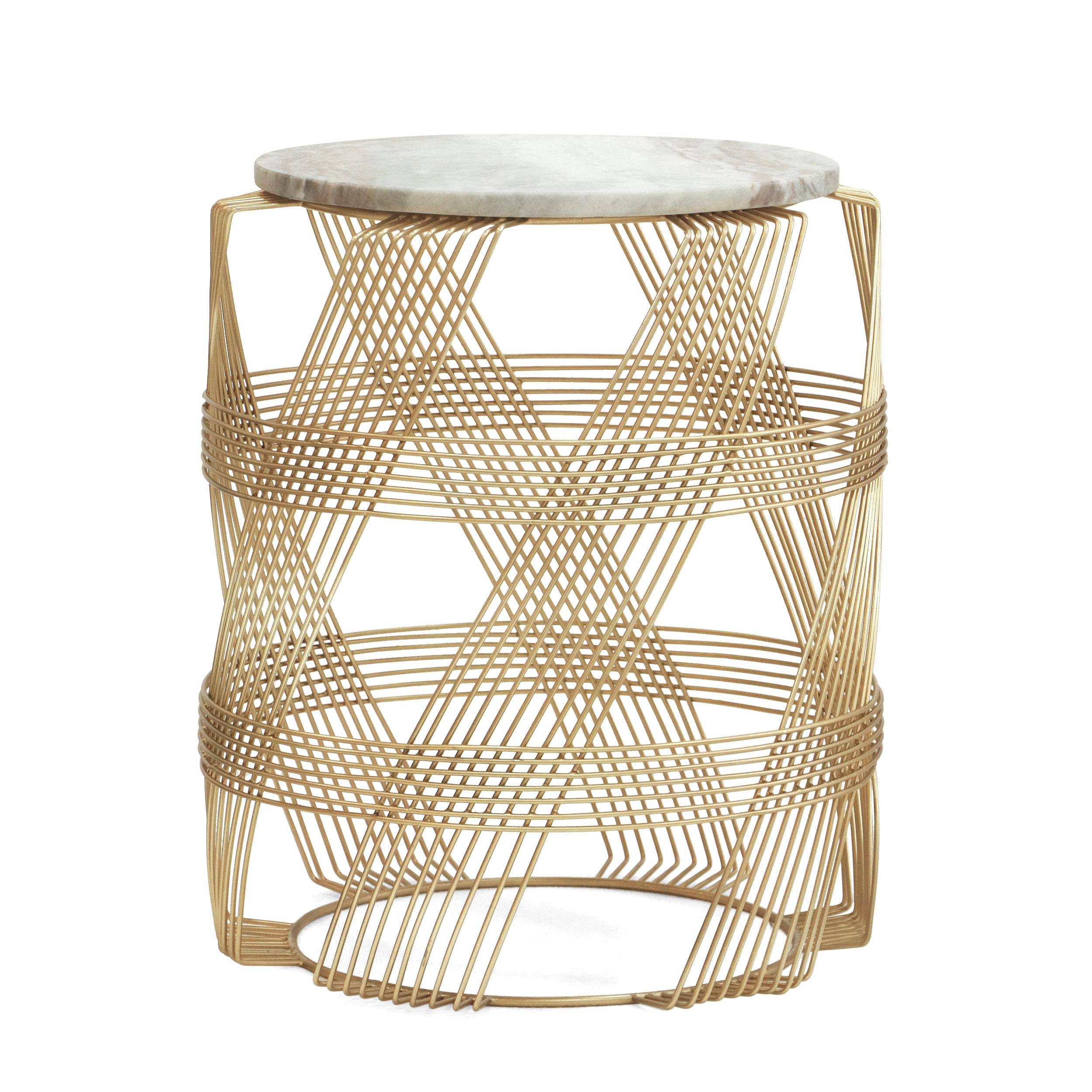 Christopher Knight Home Tiro Handcrafted Wire Frame Side Table - Natural/Gold Marble Top - Modern End Table for Living Room, Bedroom & Patio Decor
