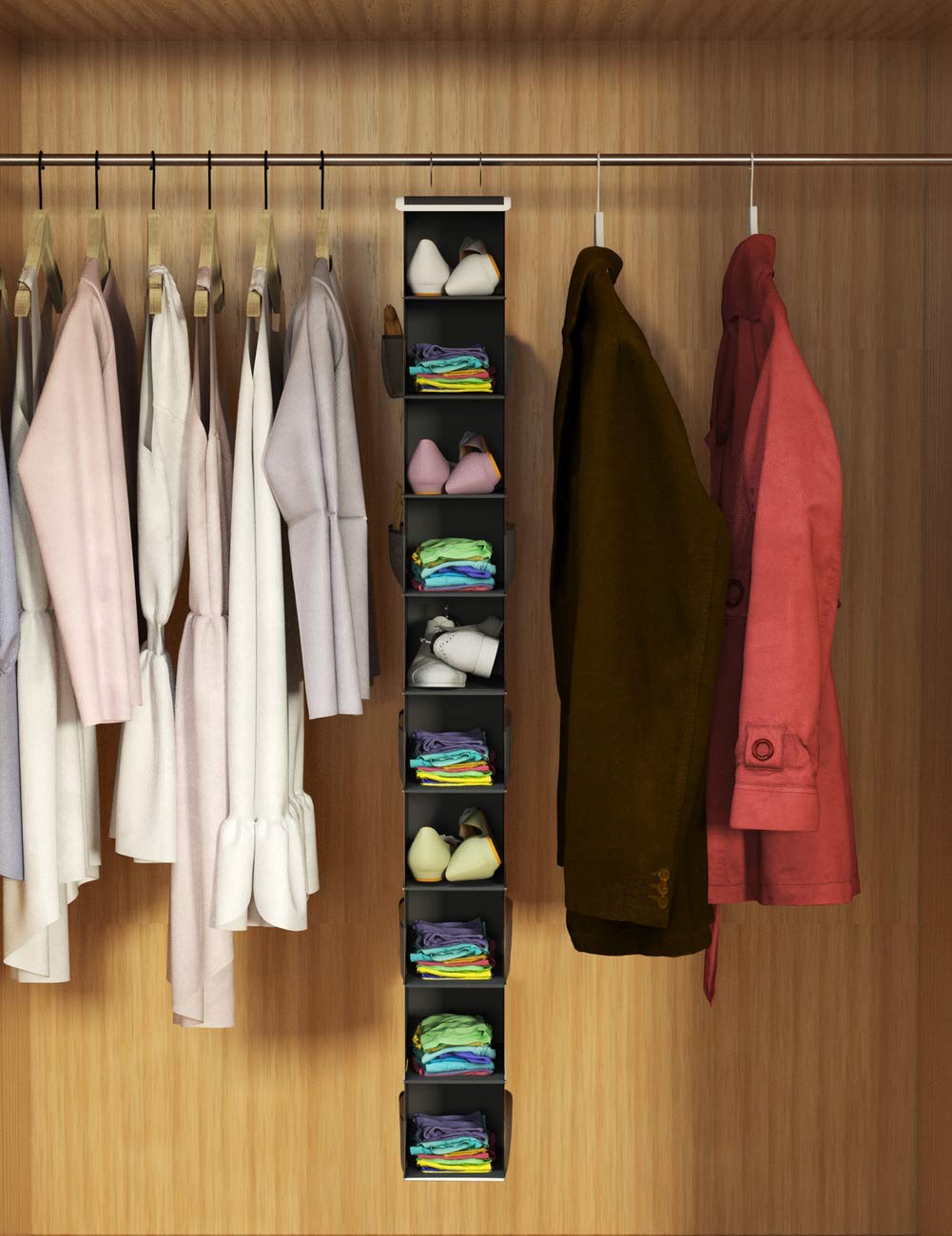 Coastal Rose 10-Tier Hanging Shoe Organizer for Closet - Space Saving Shoe Storage Rack & Hanger - Perfect for Bedroom, Entryway, and Dorm Organization