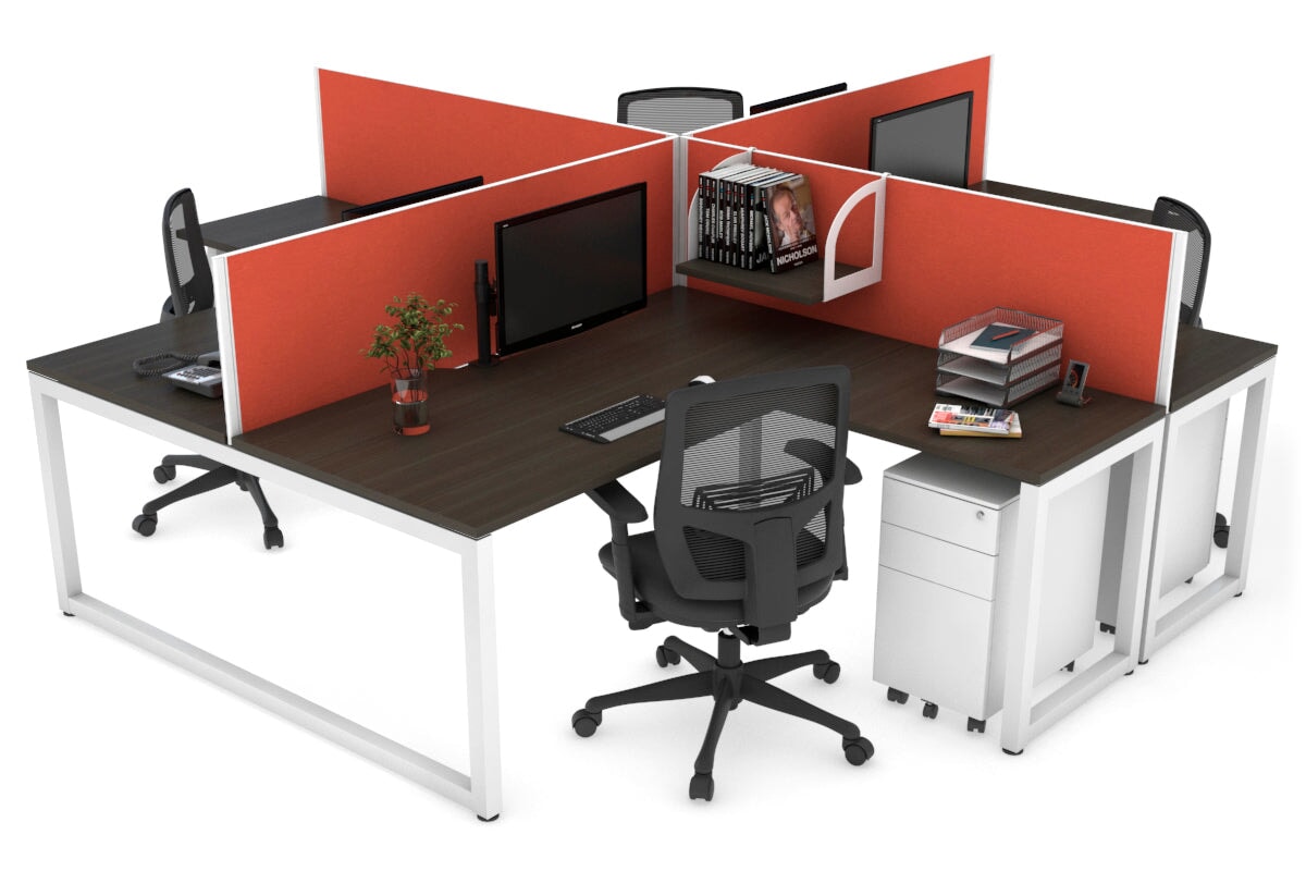 Quadro Loop Legs 4-Person Corner Workstation Desk - 1600L x 1800W with Cable Management Scallop | Office Furniture for Collaborative Workspaces & Team Meetings