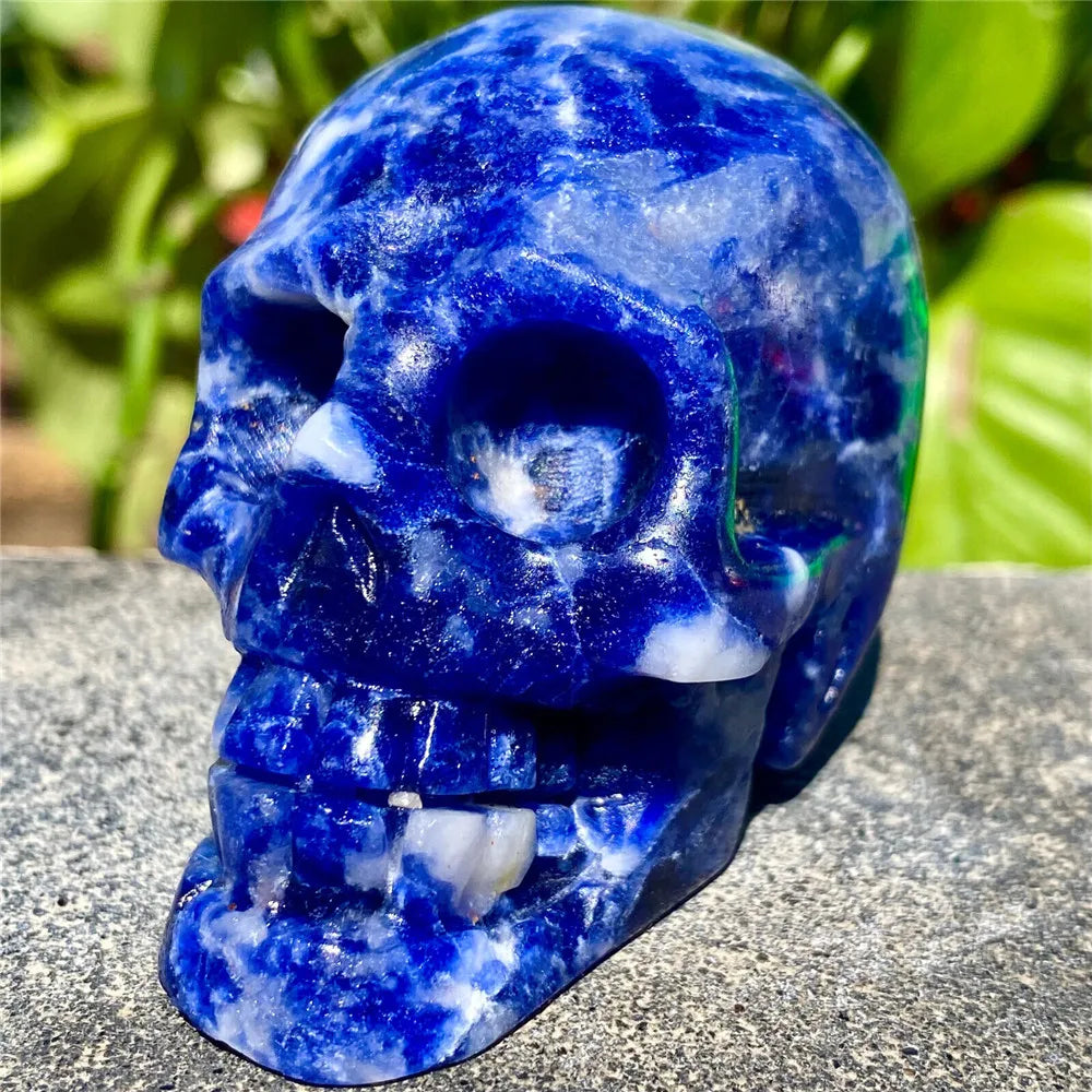 Natural Sodalite Skull Energy Gemstone - Hand Carved & Polished Reiki Healing Crystal for Meditation, Office Decor & Spiritual Collection | Perfect for Home Altar, Feng Shui & Yoga Space
