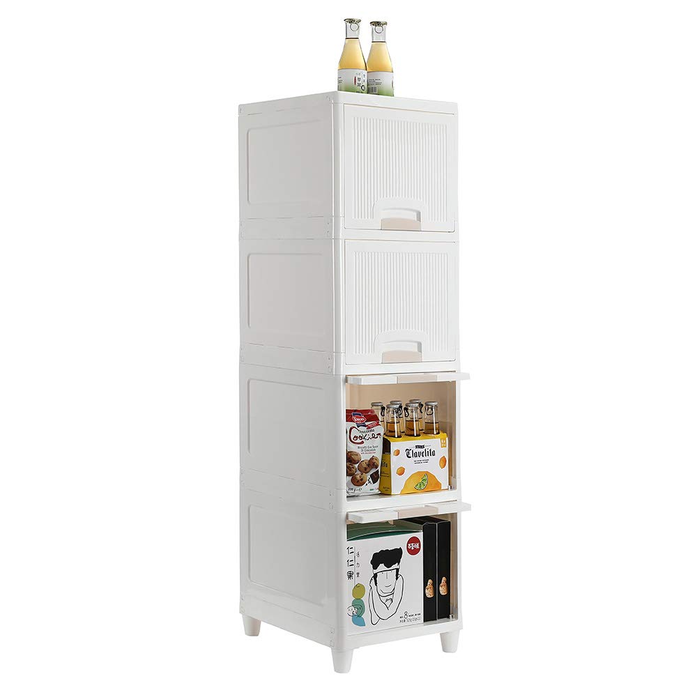 Alivinghome 4-Tier Slim Plastic Storage Cart with Drawers - Space Saving Bathroom & Kitchen Organizer for Toiletries, Cosmetics, Cleaning Supplies - Narrow Cabinet for Small Spaces