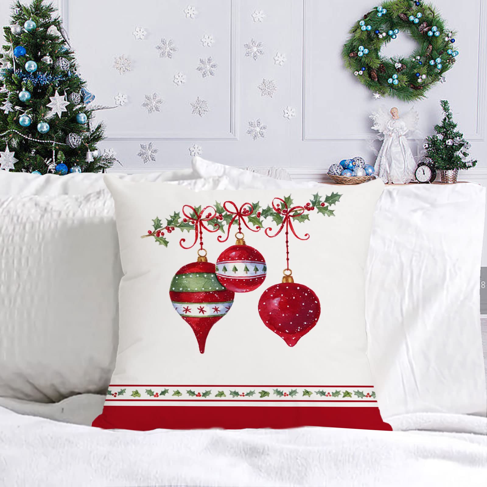 YeeJu Set of 4 Christmas Tree Velvet Pillow Covers 20x20 Inch - Holiday Decor Throw Pillow Cases for Sofa, Couch & Home Decor - Perfect for Winter Celebrations, Xmas Parties & Cozy Living Room Decorations