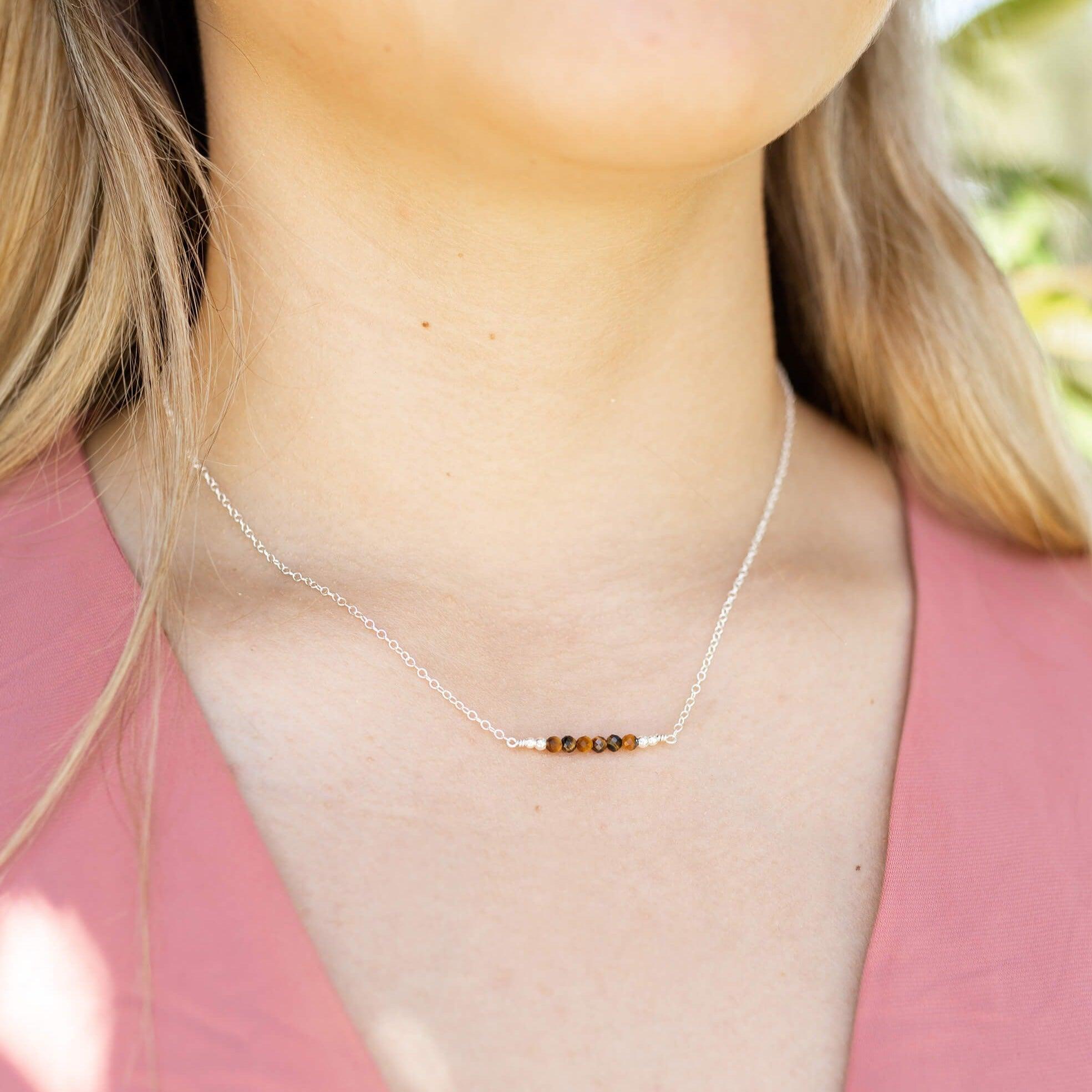 Sparkling Tiger's Eye Faceted Bead Bar Necklace - Elegant Gemstone Jewelry for Women | Perfect for Office Wear, Date Nights & Special Occasions