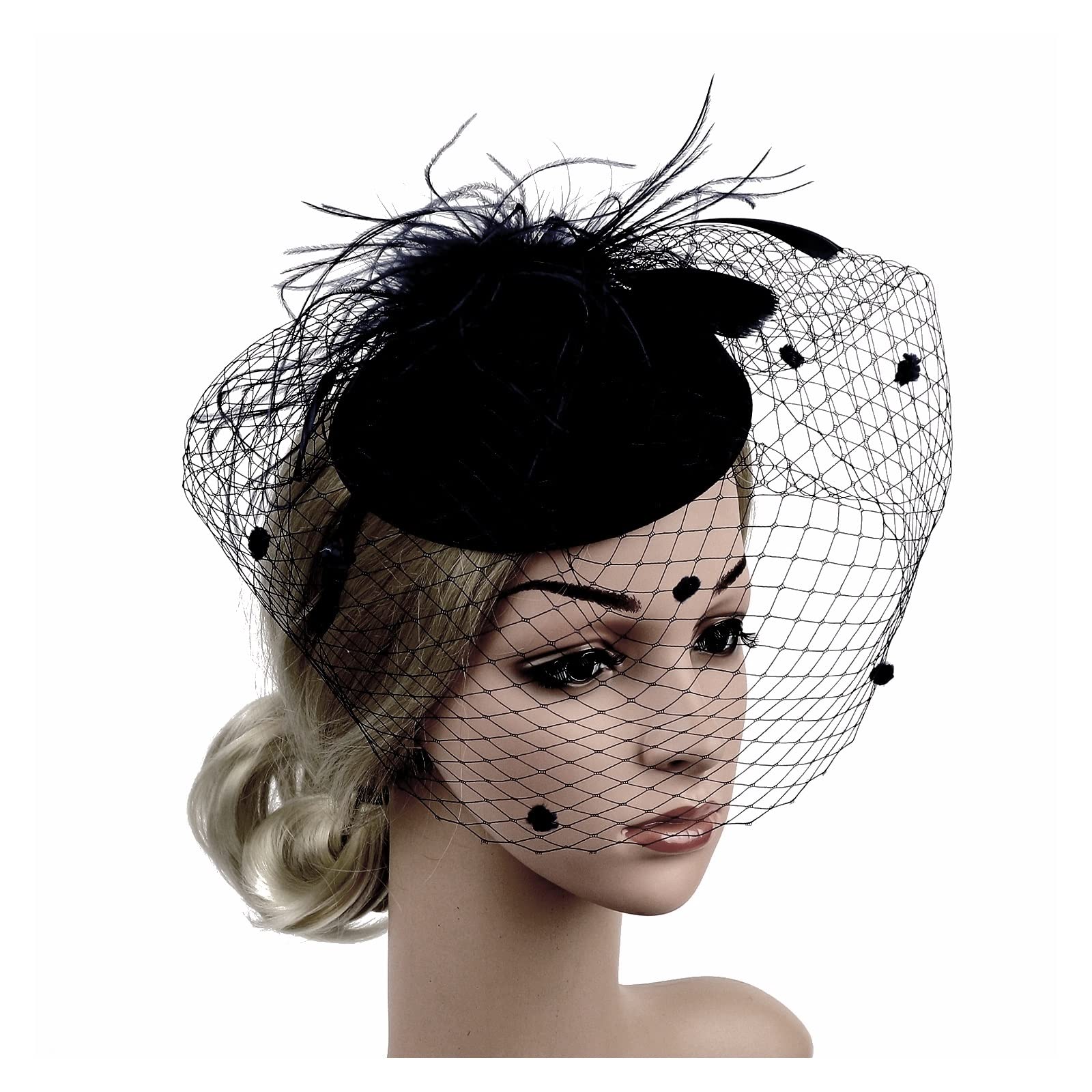 AJEYPMZ Women's Fashion Mesh Feather Hair Hoop Headband - Elegant Hair Accessories for Parties, Weddings & Special Events (Black) | Perfect for Bridal, Prom & Evening Occasions