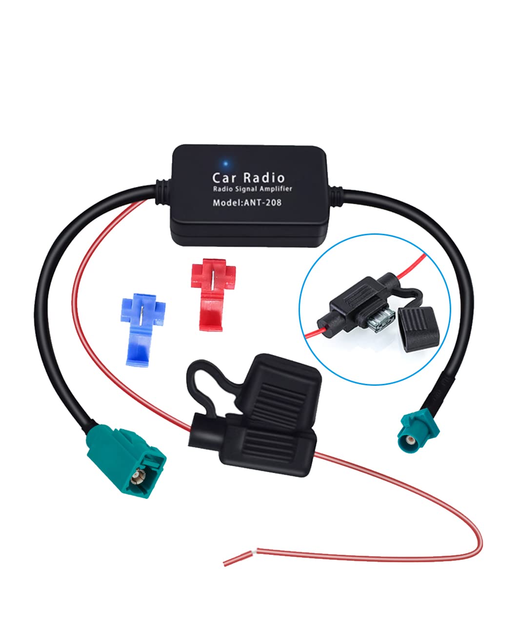 Vecys FM/AM DAB DAB+ Car Antenna Signal Booster with Fakra Z Adapter - 12V Digital Radio Antenna Amplifier & Splitter for Enhanced Car Audio Stereo - Perfect for Road Trips, Commuting & Digital Radio Reception