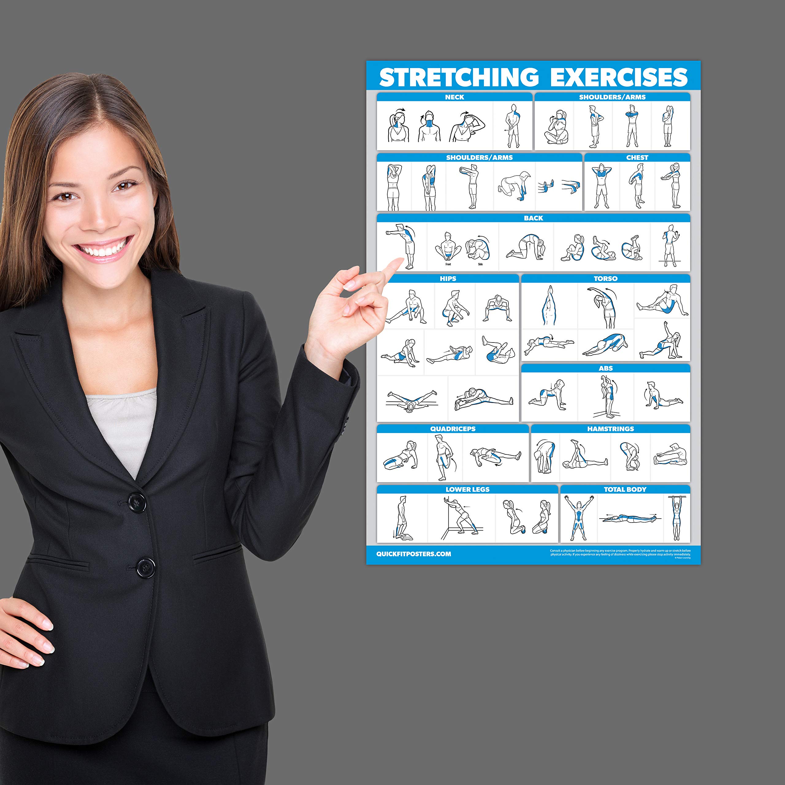 Quick Fit Bodyweight Workouts & Stretching Exercise Poster Set - Laminated 2-Chart Fitness Guide for Home Gym, Office & Travel - Bodyweight Training Routine & Flexibility Workouts for Men & Women