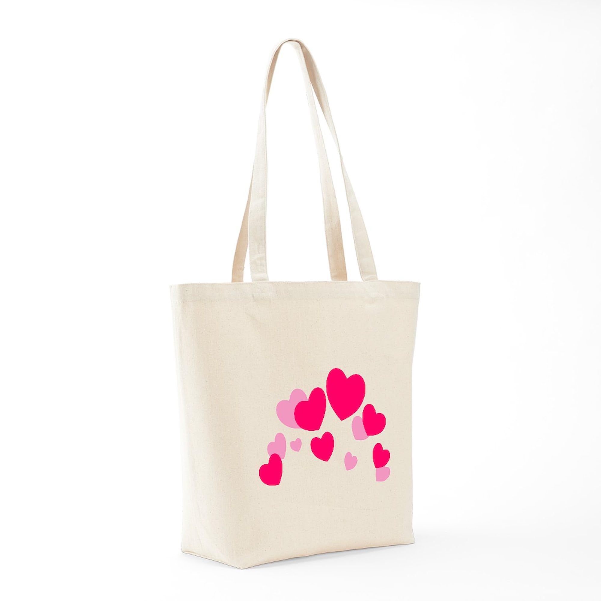 Valentine's Day Hearts Tote Bag - Natural Canvas Reusable Shopping Tote for Groceries, Beach, Work & Gifts | Eco-Friendly Cotton Carryall Bag for Women & Men