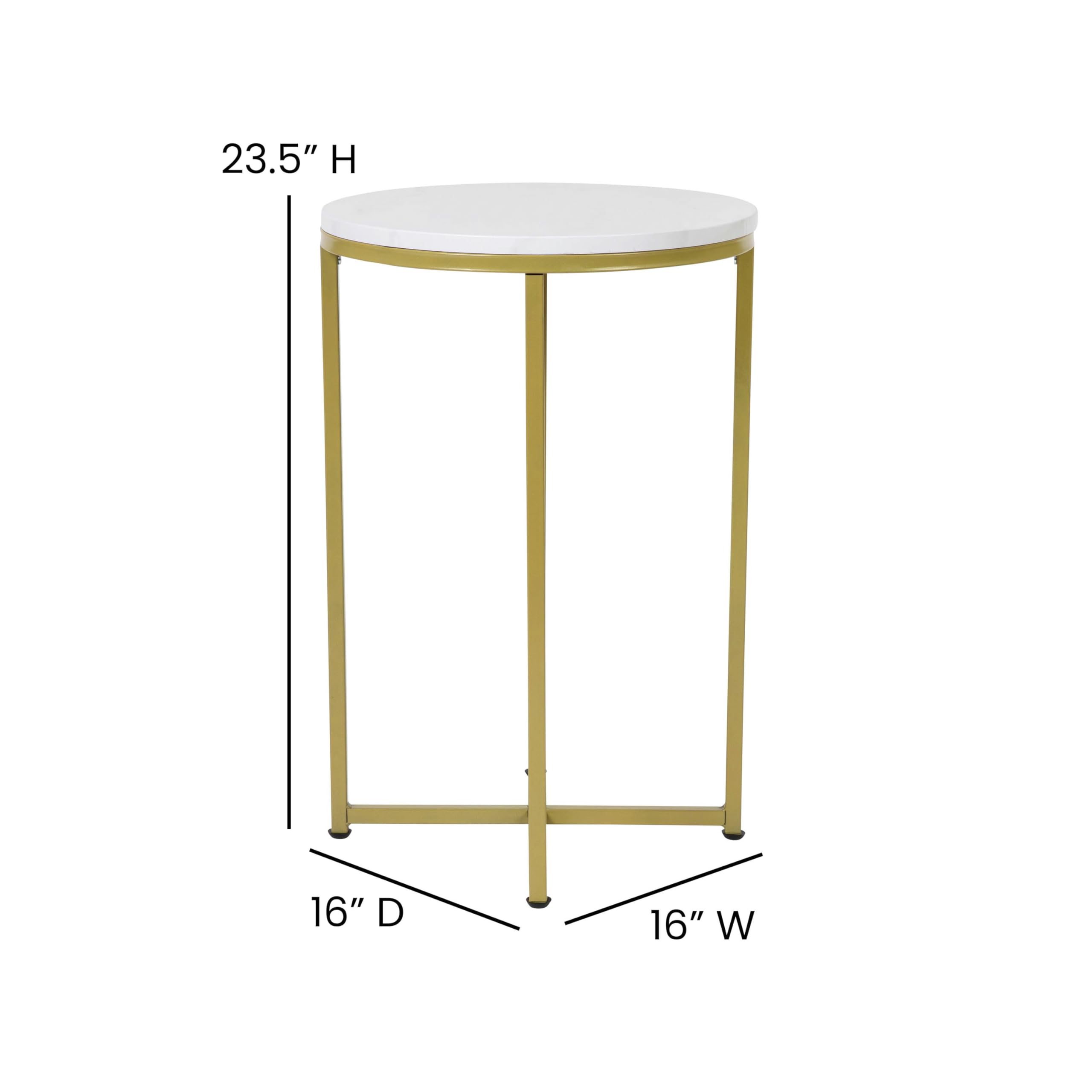 Merrick Lane Fairdale Round 3-Piece Coffee Table Set - White Marble Top with Brushed Gold Crisscross Frame - Coffee Table & 2 Side Tables - Perfect for Living Room, Lounge & Home Decor
