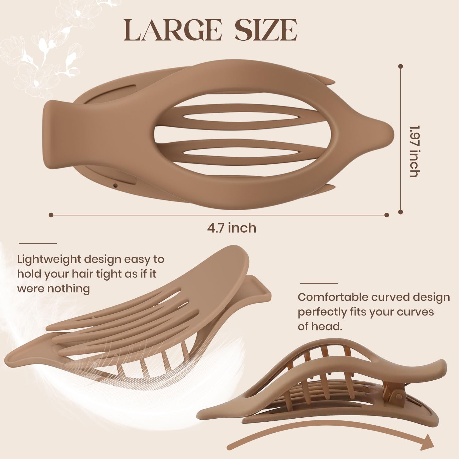 6 PCS Large Flat Hair Clips for Women & Girls - French Style Non-Slip Claw Clips for Thick & Thin Hair - Matte Strong Hold Hair Accessories (Brown) - Perfect for Work, School & Everyday Hairstyles