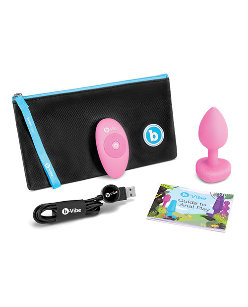 B Vibe Rechargeable Remote Control Vibrating Heart Silicone Anal Plug - Small/Medium Size, Pink - Perfect for Couples Play & Solo Pleasure